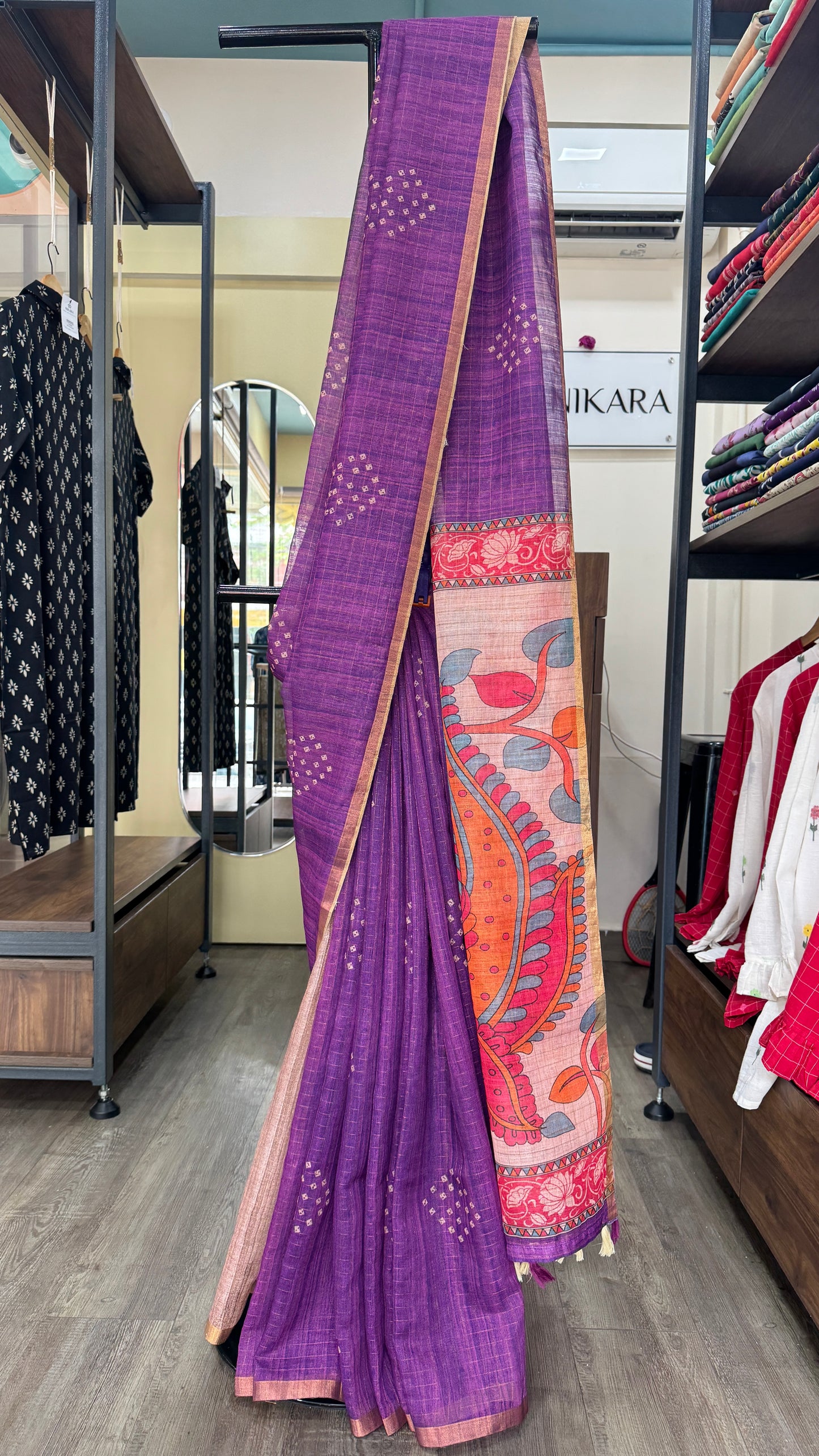 Linen Cotton Saree (PURPLE)