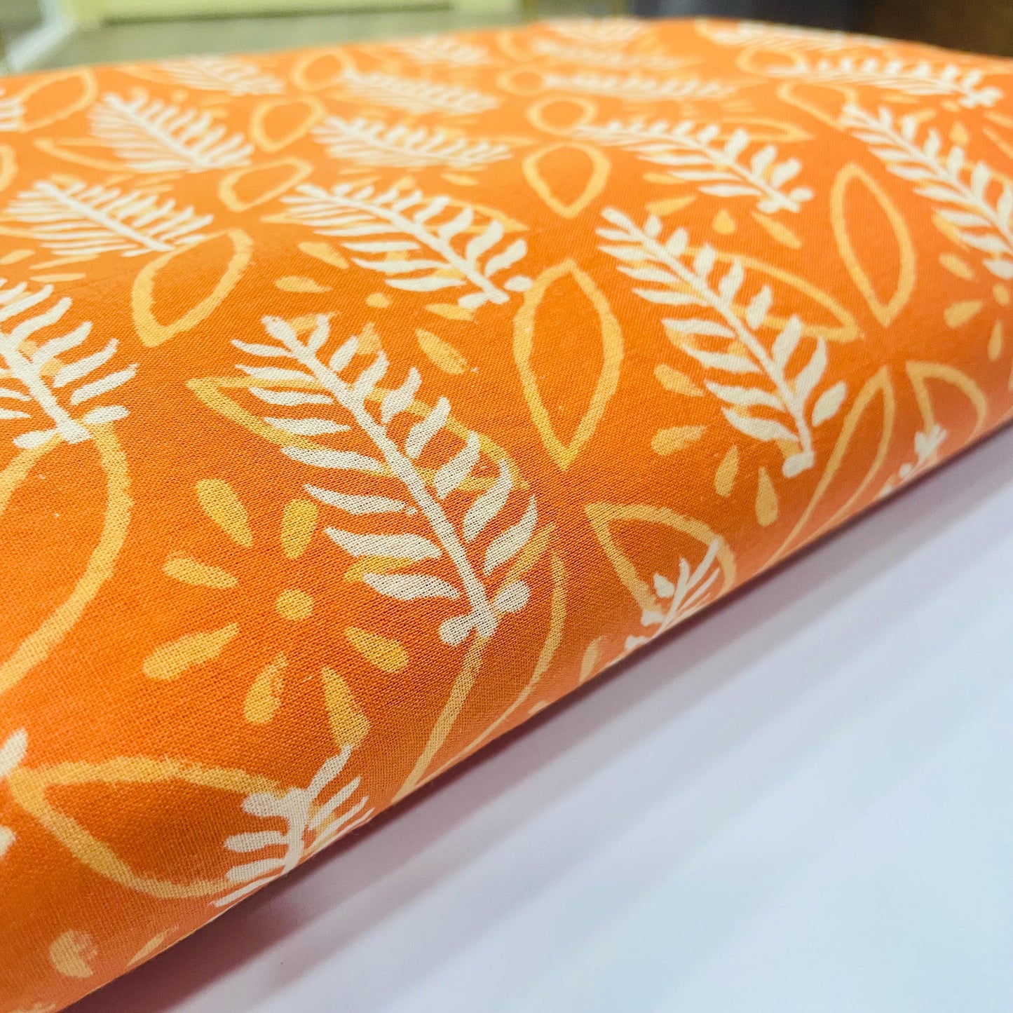 Soft Handblock Printed Cotton Saree (ORANGE)