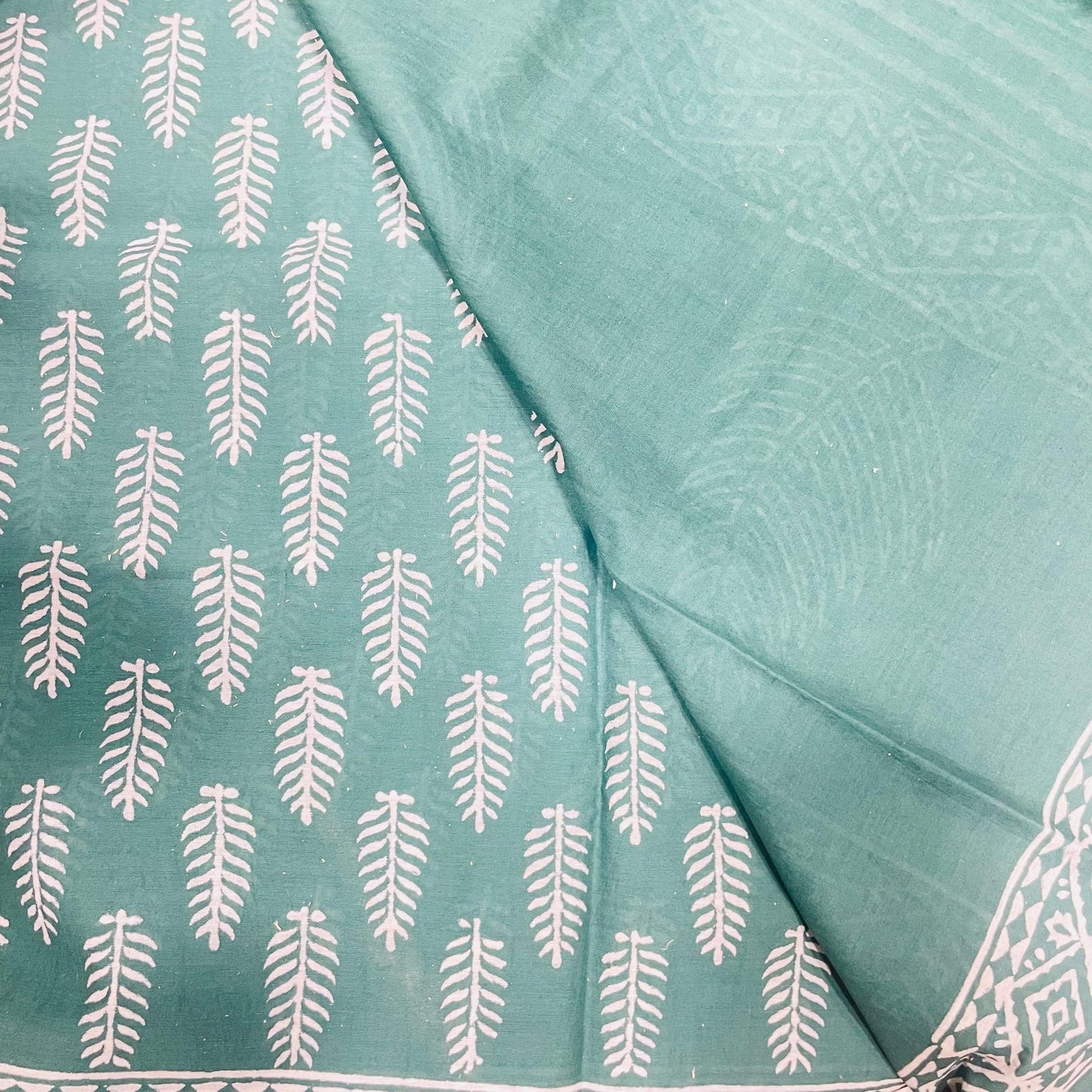 Soft Handblock Printed Cotton Saree (DARK GREEN)