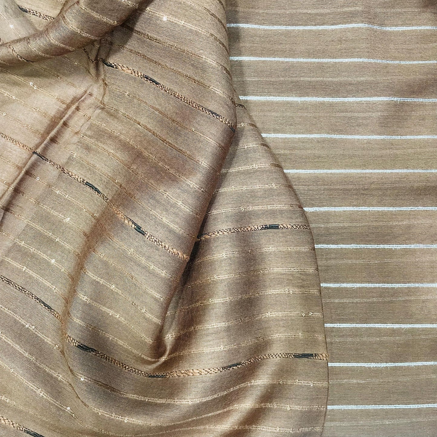 Soft Silk Cotton Saree with sequins Pallu (BROWN)