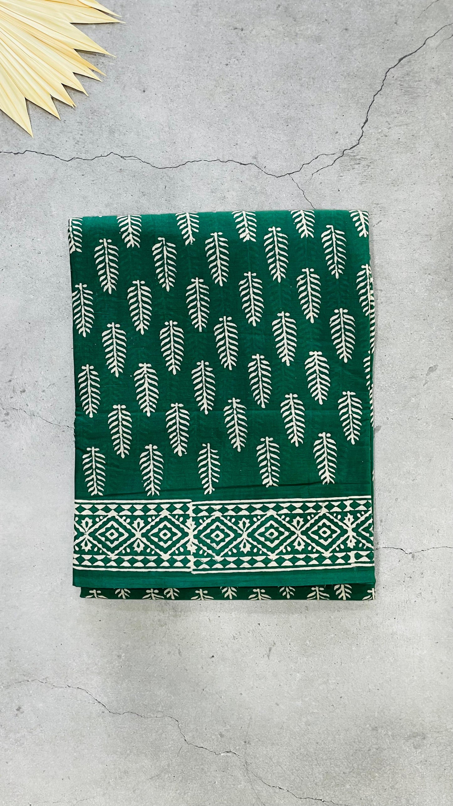 Soft Handblock Printed Cotton Saree (DARK GREEN)