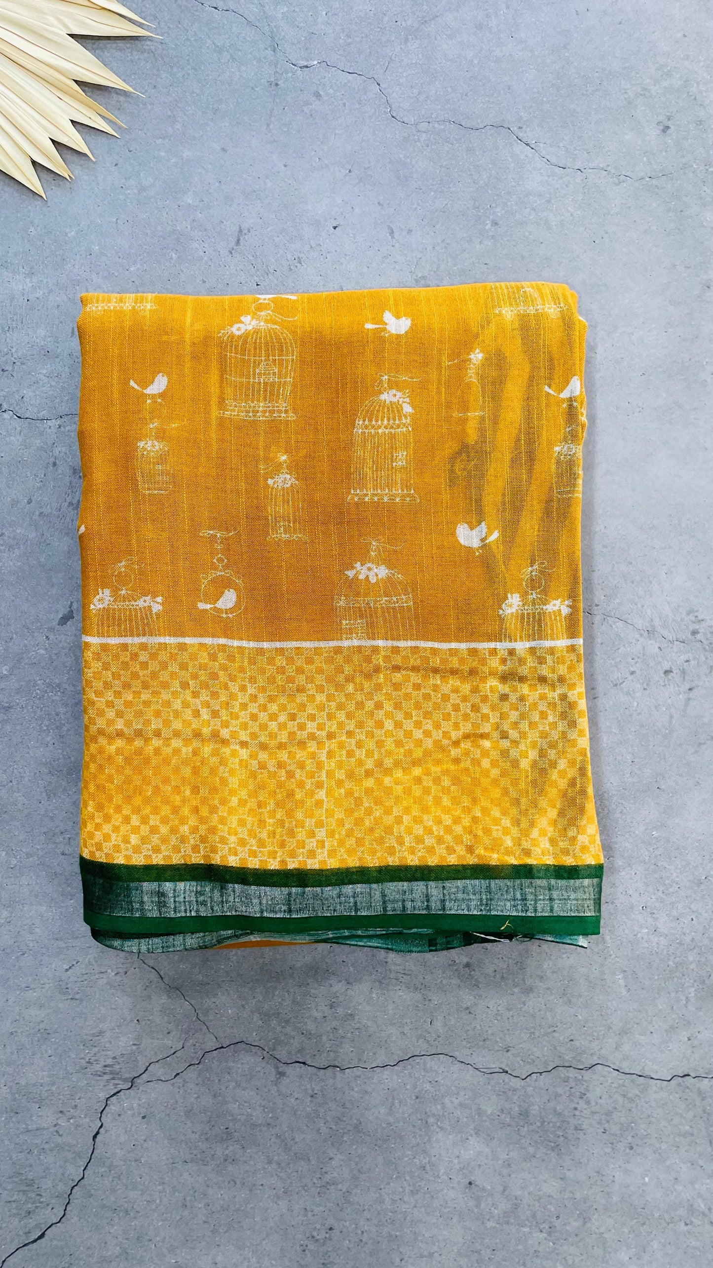 Soft Organic Linen Cotton Saree (MUSTARD)