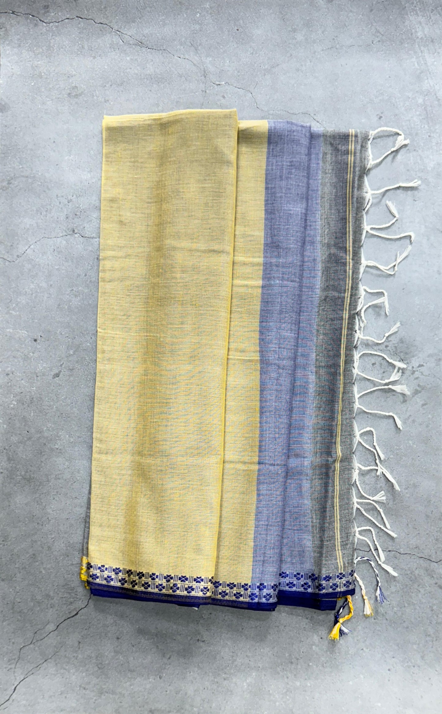 Bengal Cotton Handloom Mulmul Saree with Dual Colour Borders (GREY)