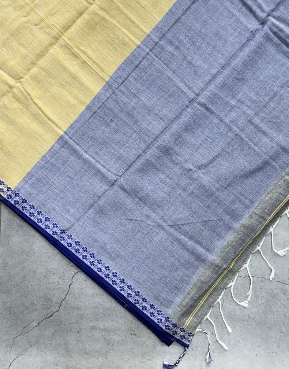 Bengal Cotton Handloom Mulmul Saree with Dual Colour Borders (GREY)