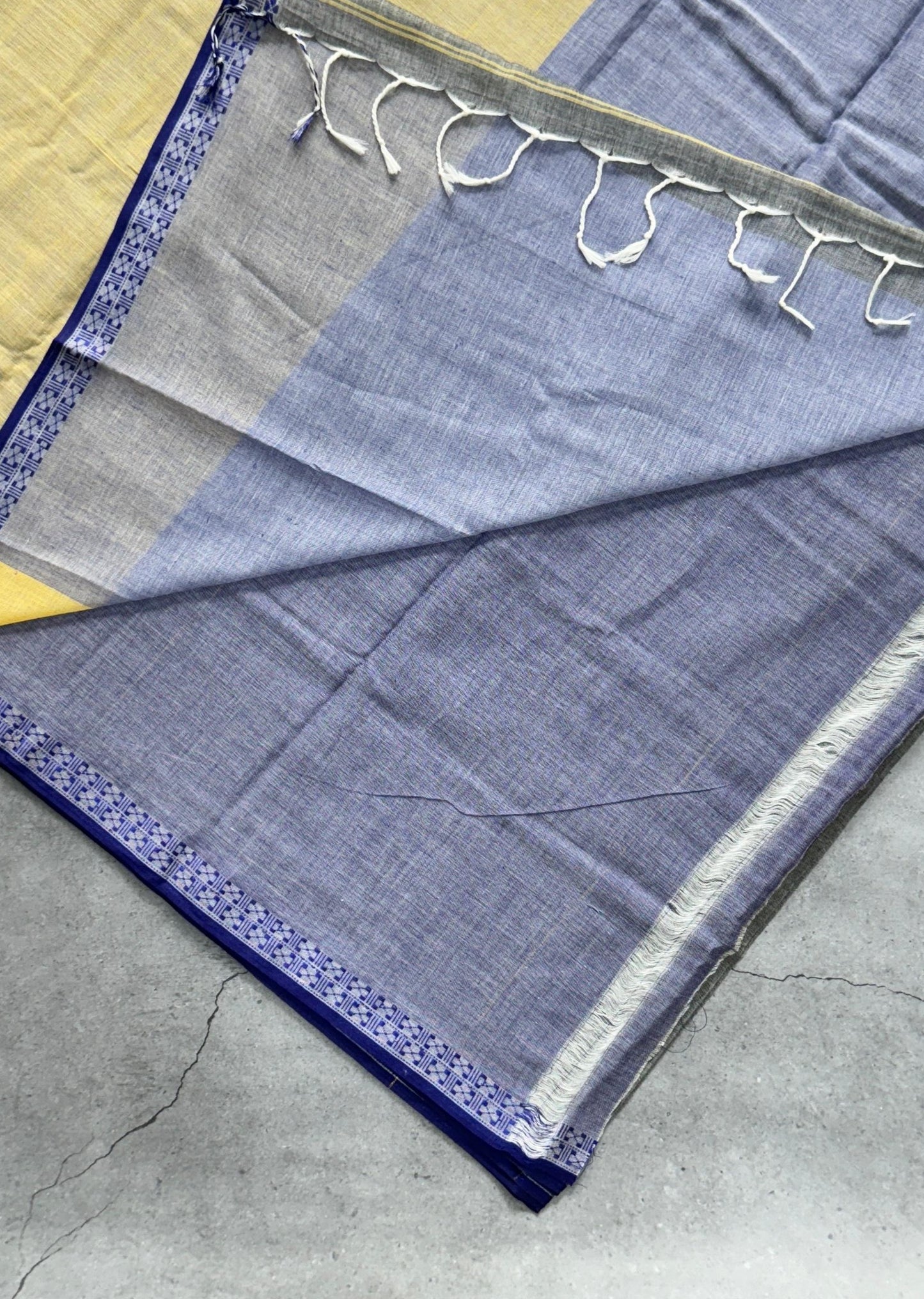 Bengal Cotton Handloom Mulmul Saree with Dual Colour Borders (GREY)