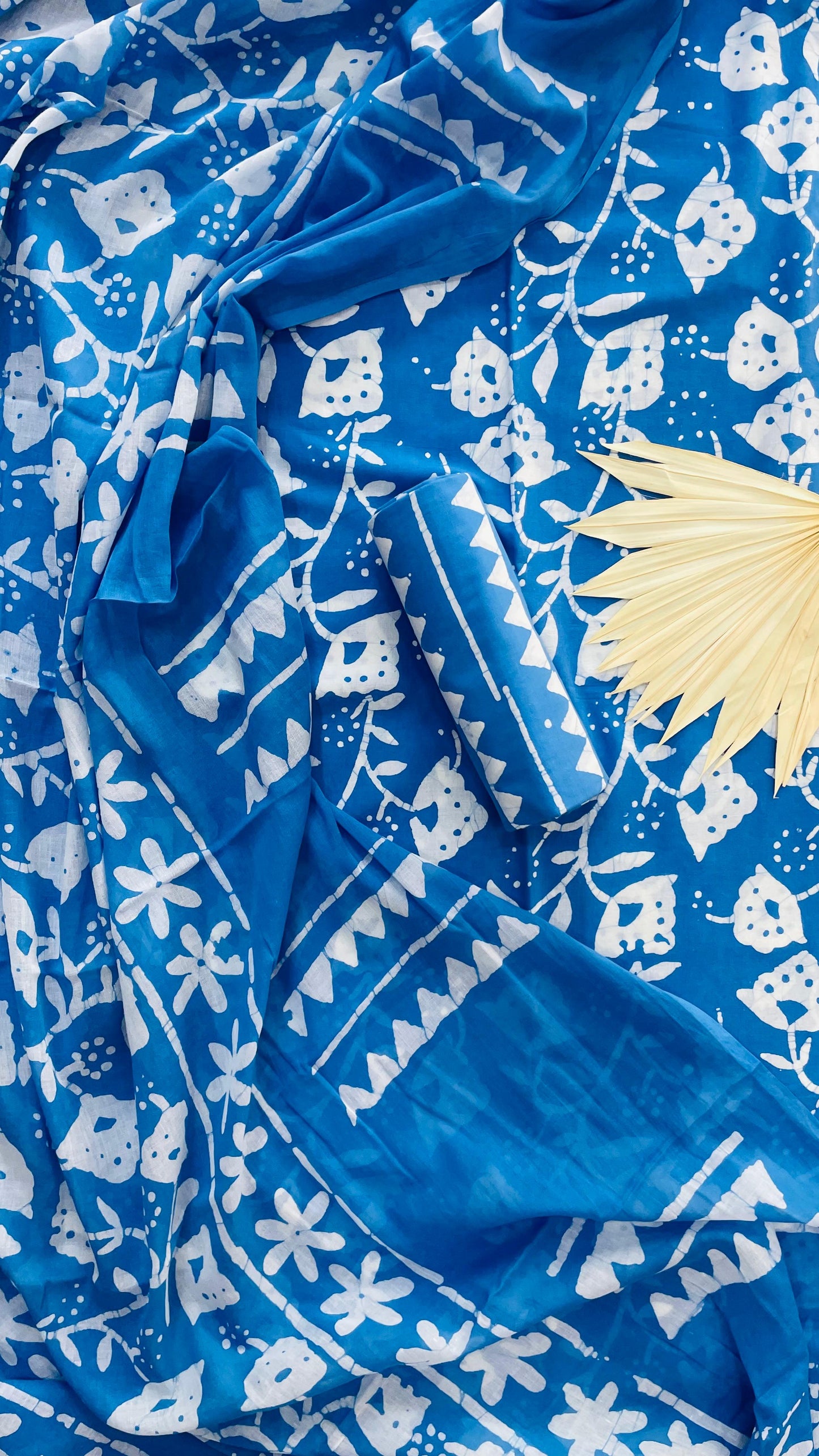 Soft Handblock Printed Cotton Salwar Suit with Mulmul Dupatta (BLUE)
