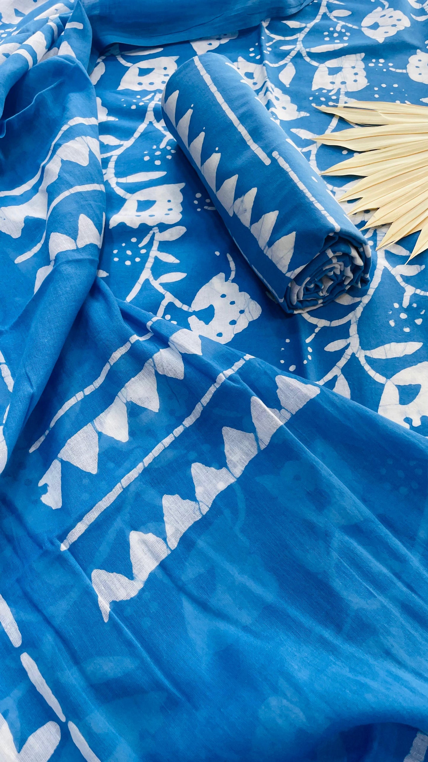 Soft Handblock Printed Cotton Salwar Suit with Mulmul Dupatta (BLUE)