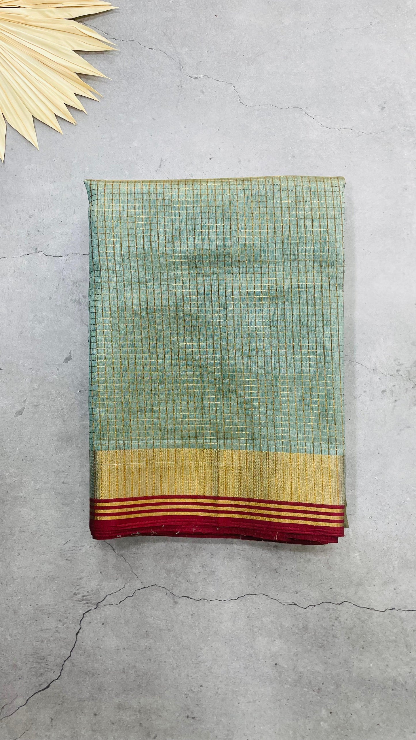 Jute Organza Saree with Zari Checks (GREENISH GREY)