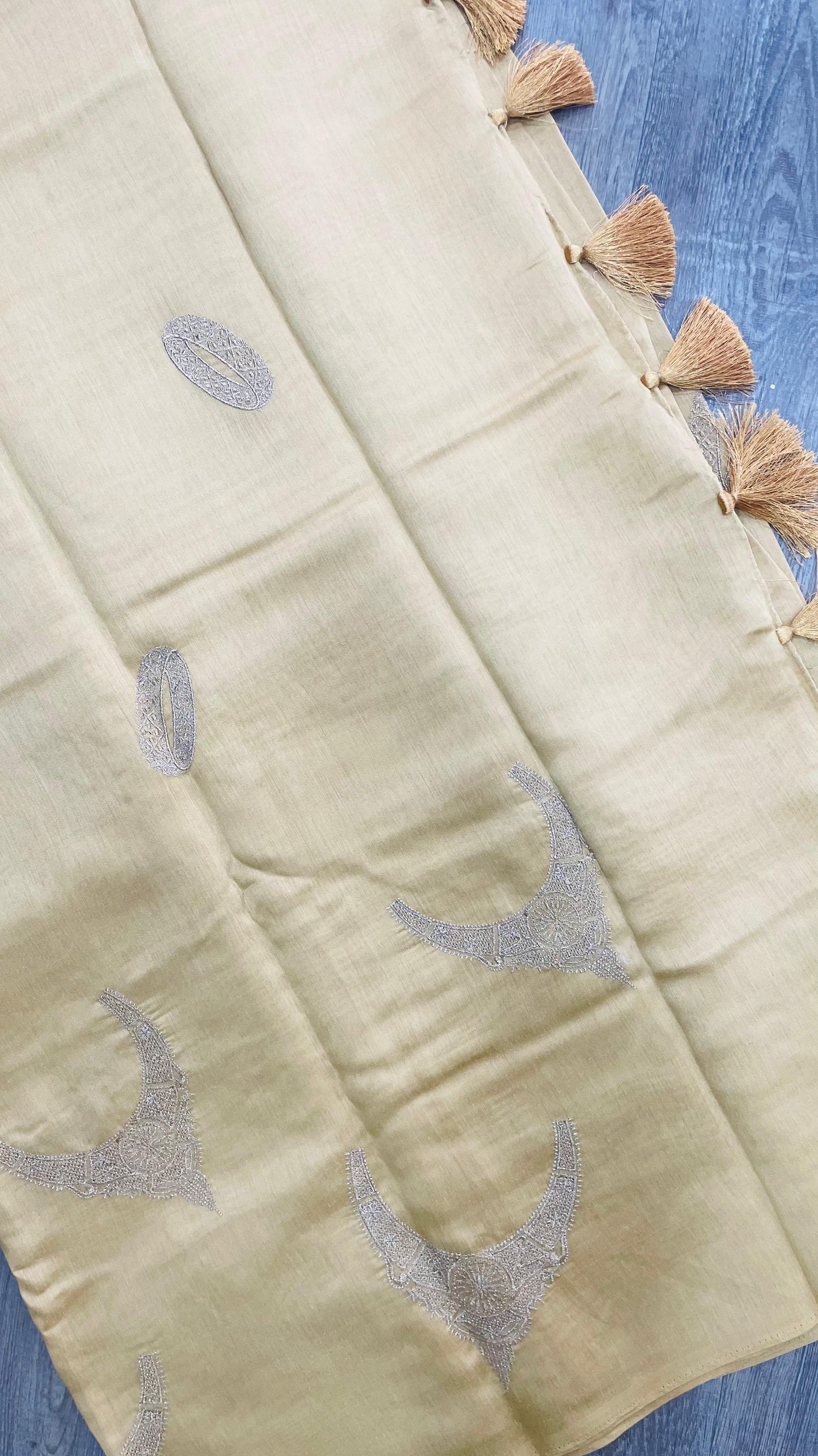 Soft Semi Tussar Designer Saree with Embroidery (CREAM)