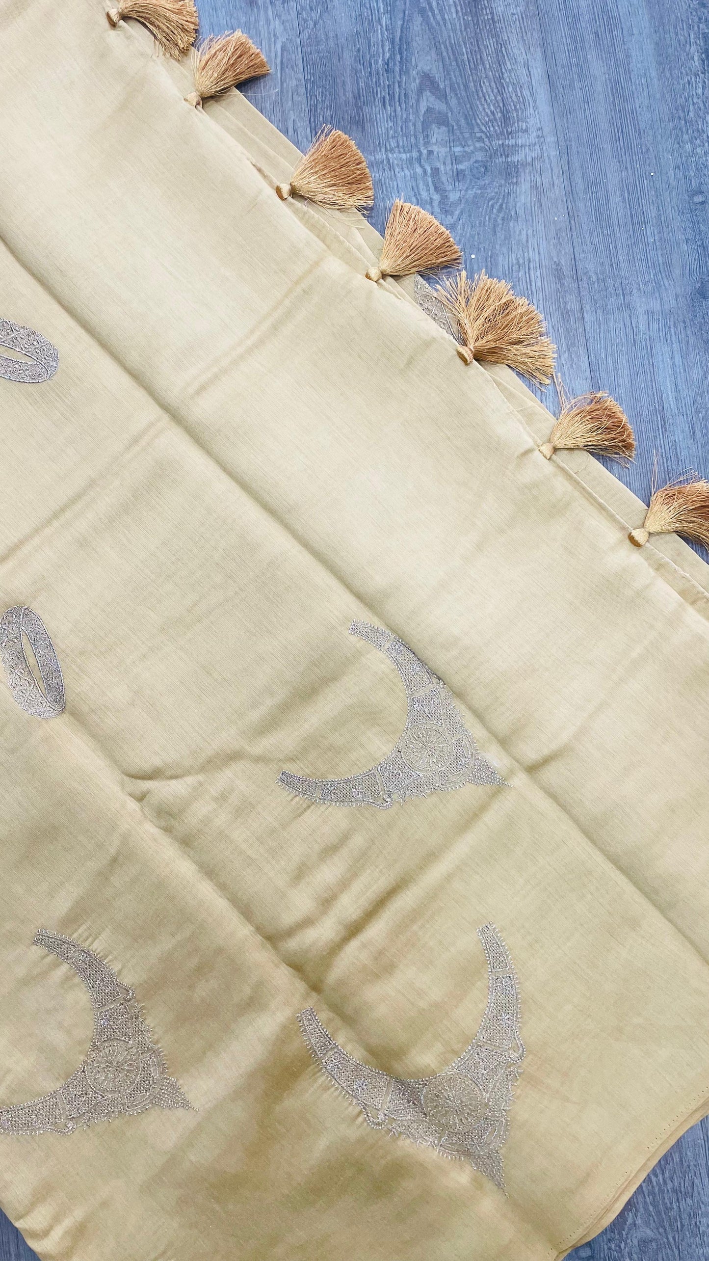 Soft Semi Tussar Designer Saree with Embroidery (CREAM)