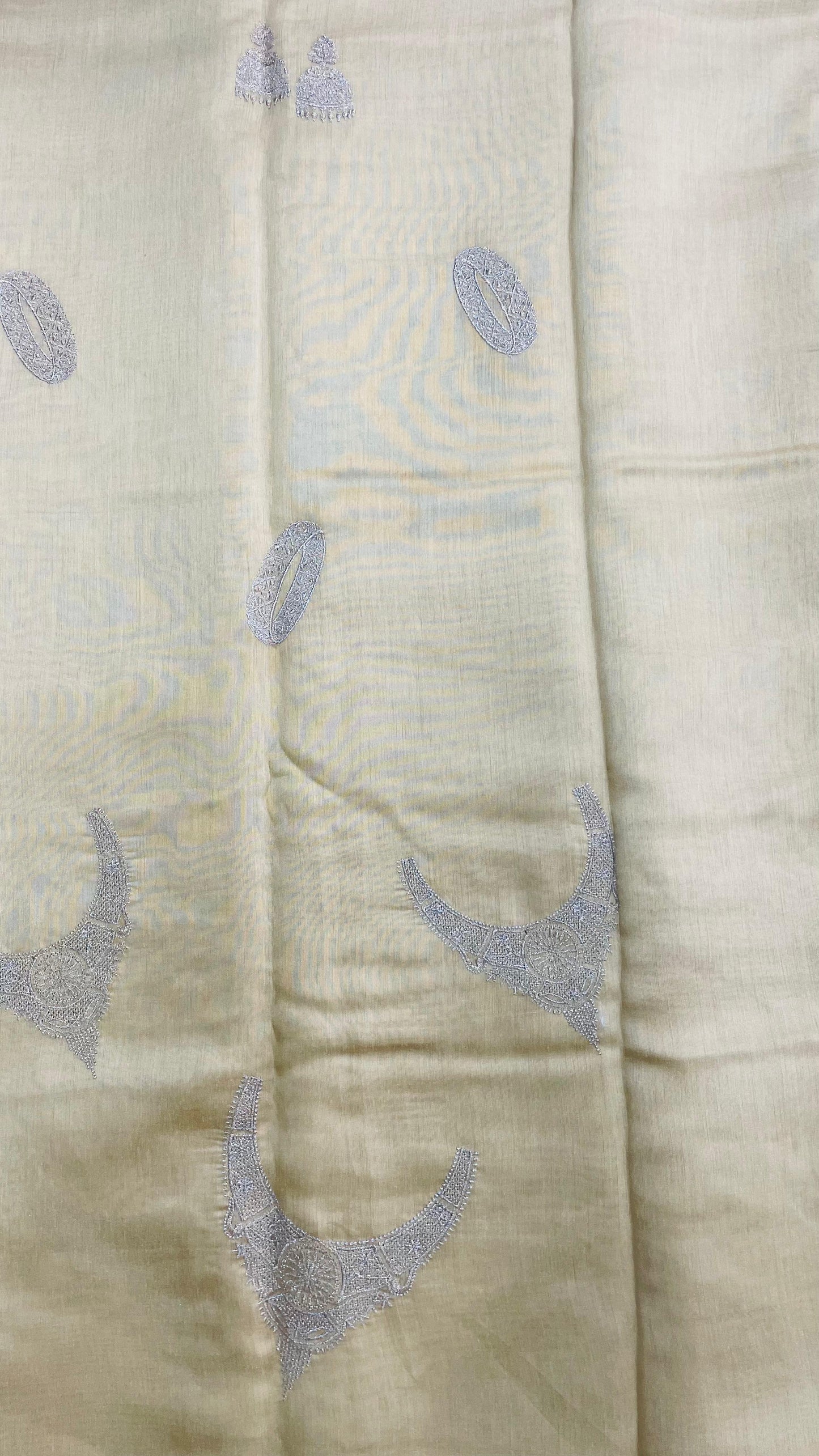 Soft Semi Tussar Designer Saree with Embroidery (CREAM)