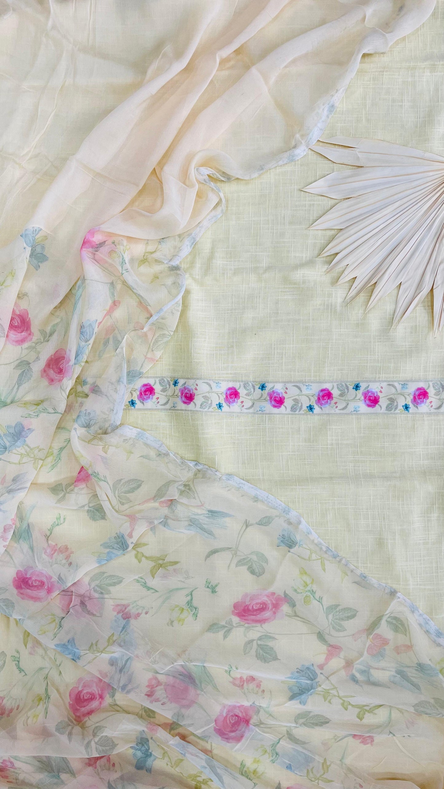 Soft Linen Salwar Suit with Chiffon Dupatta (CREAM)