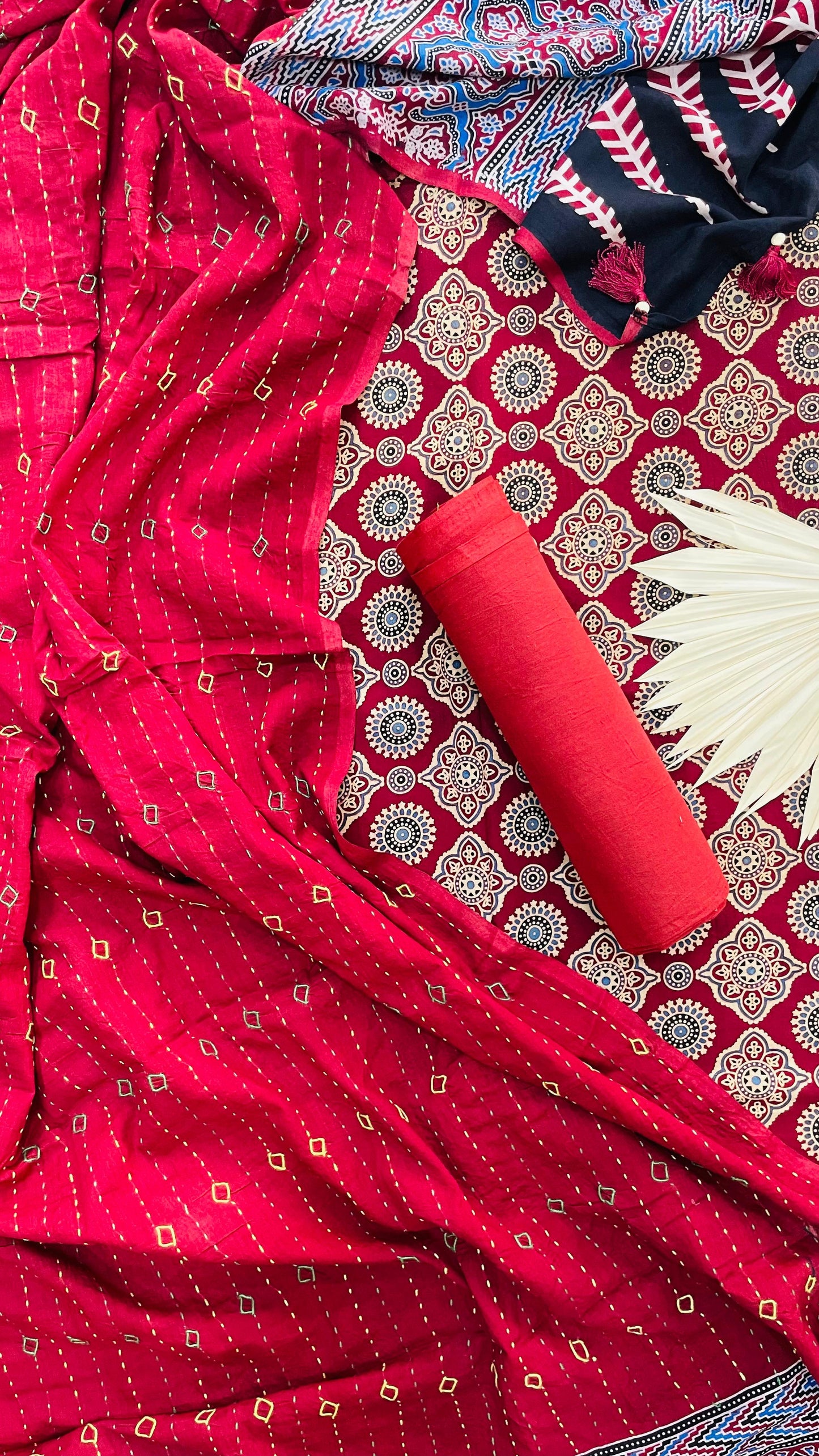Soft Ajrakh Print Cotton Salwar Suit with Hand worked Dupatta (MAROON)