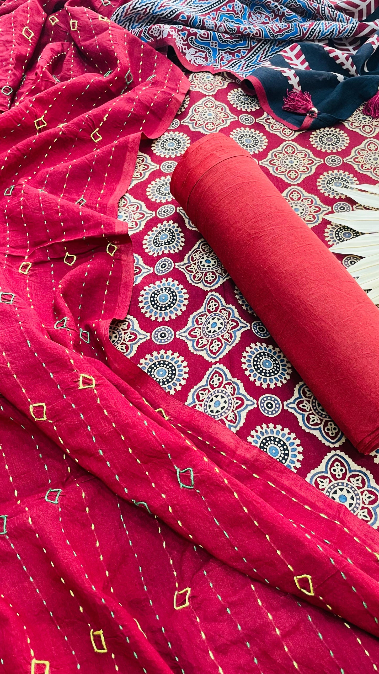 Soft Ajrakh Print Cotton Salwar Suit with Hand worked Dupatta (MAROON)