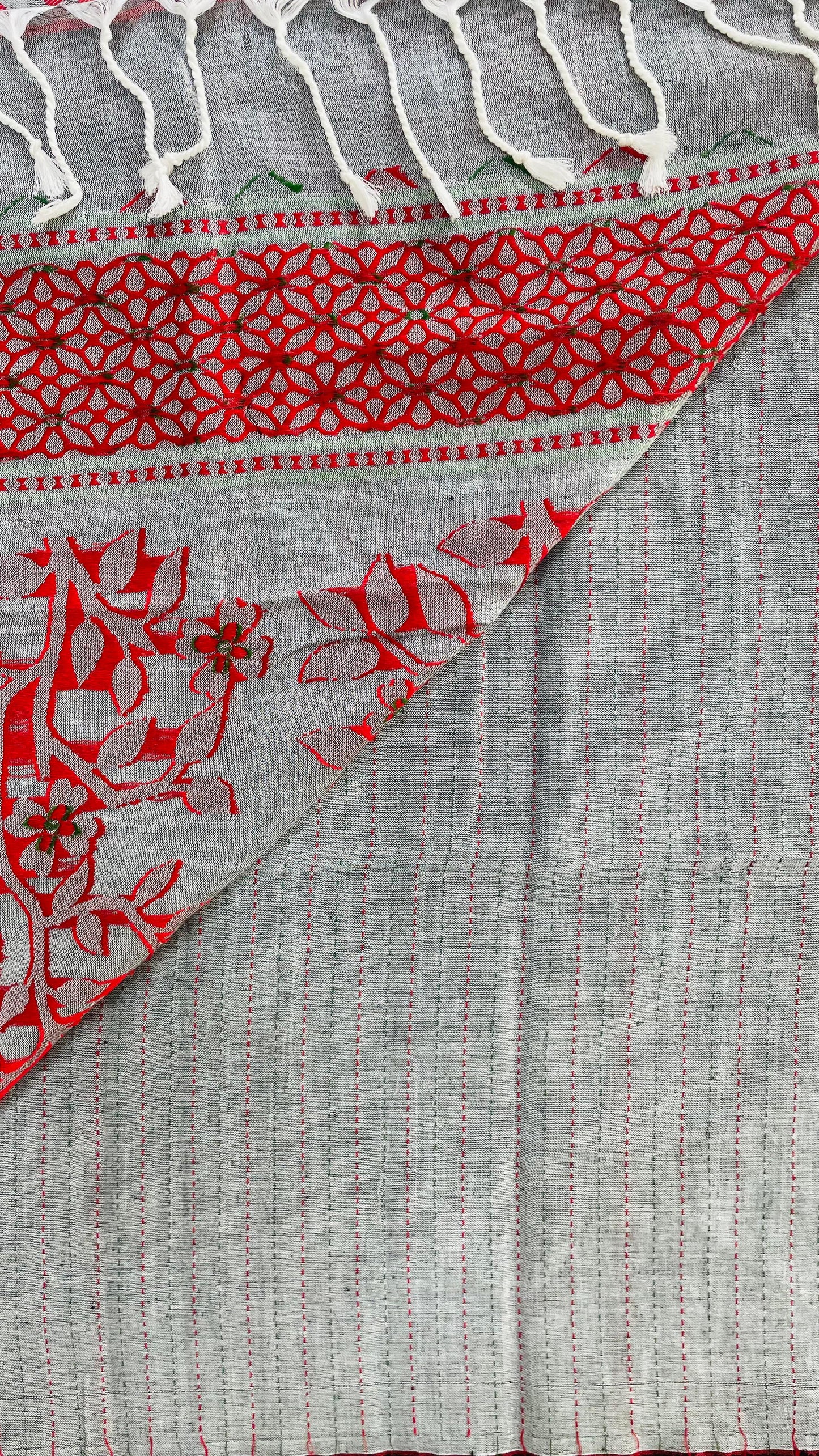 Soft Bengal Cotton Saree with Jamdani Pallu (GREY)