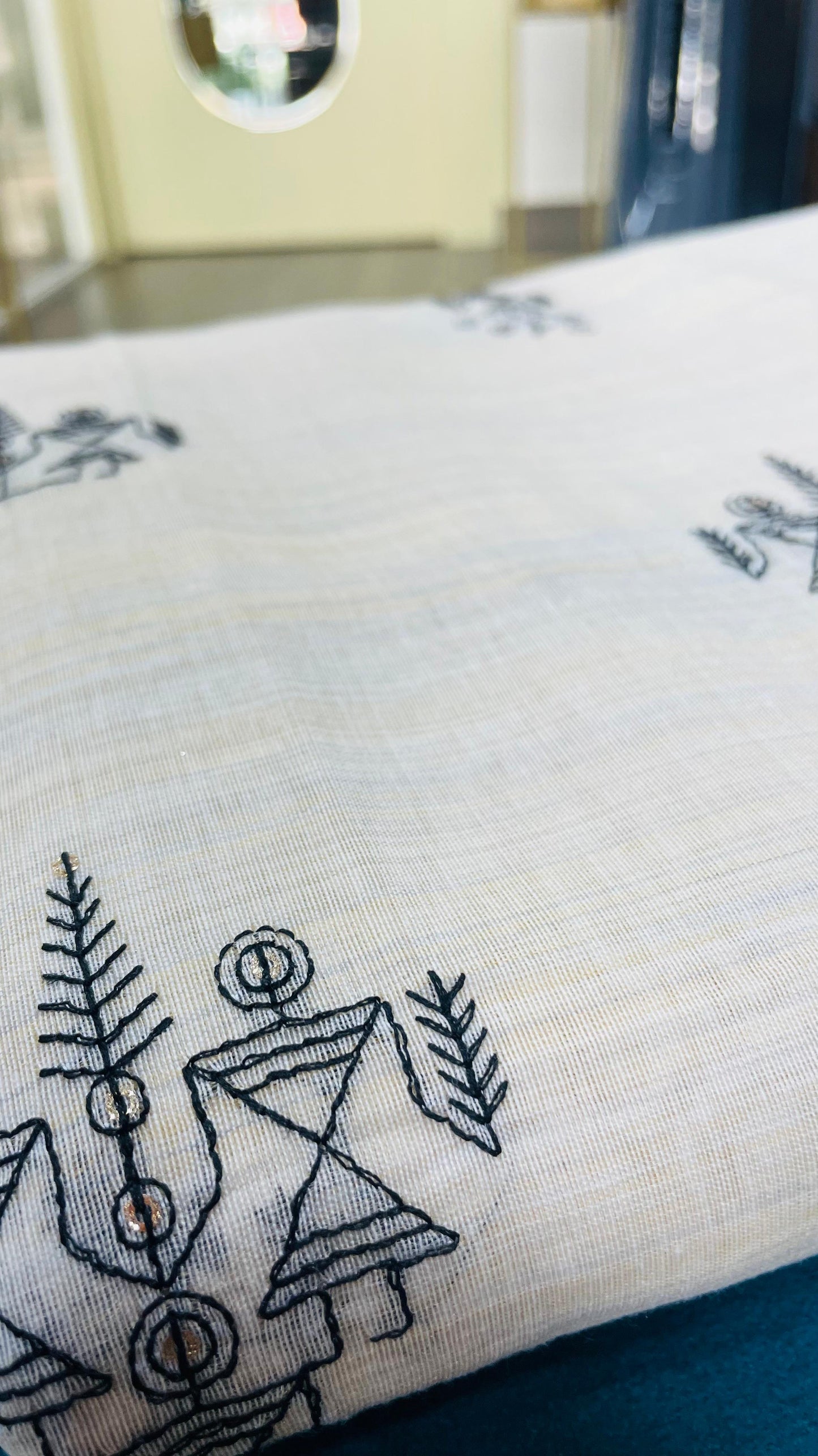Soft Silk Cotton Saree with Black kantha Embroidery (CREAM)