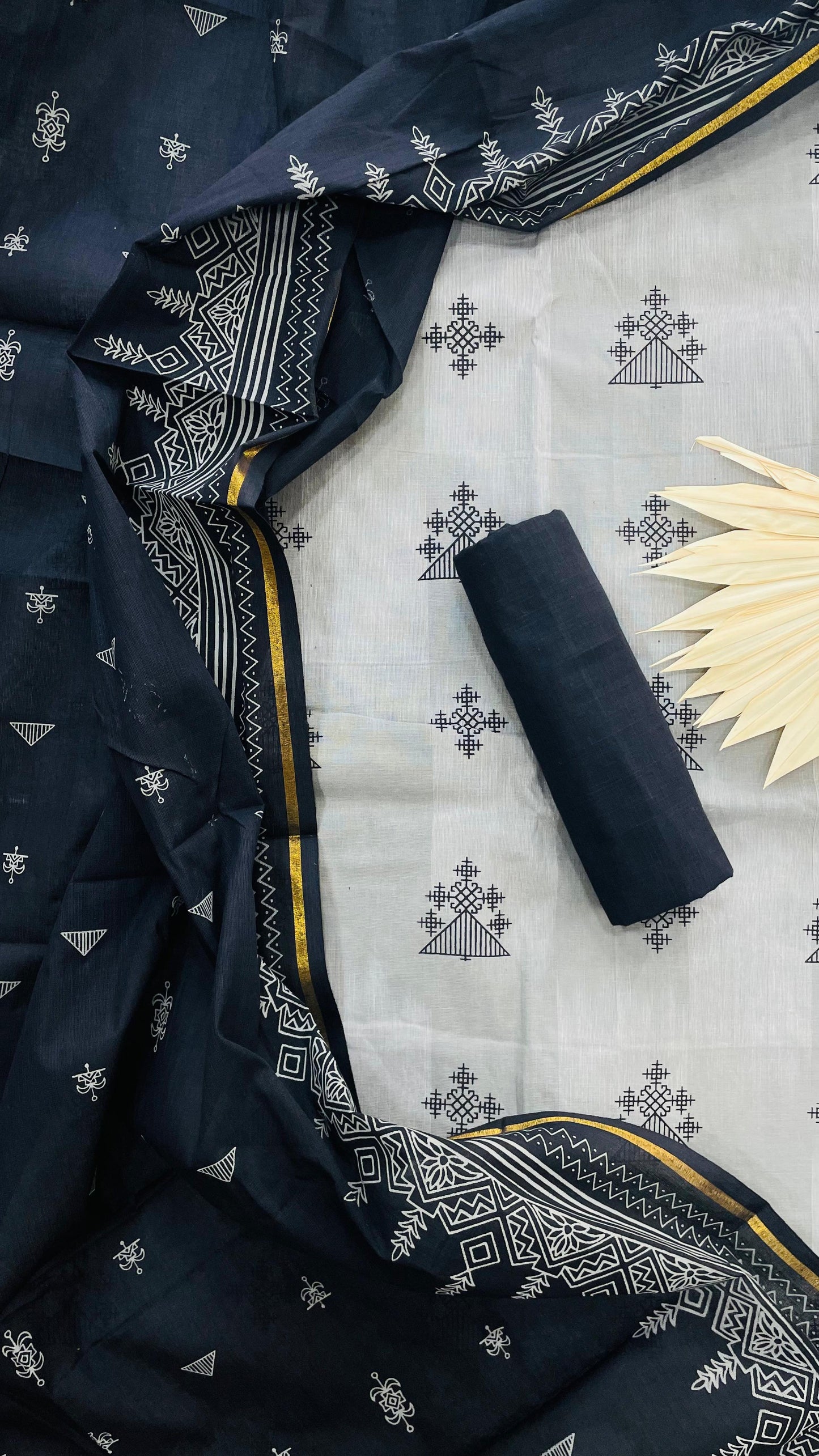 South Cotton Salwar Suit (GREY & BLACK)