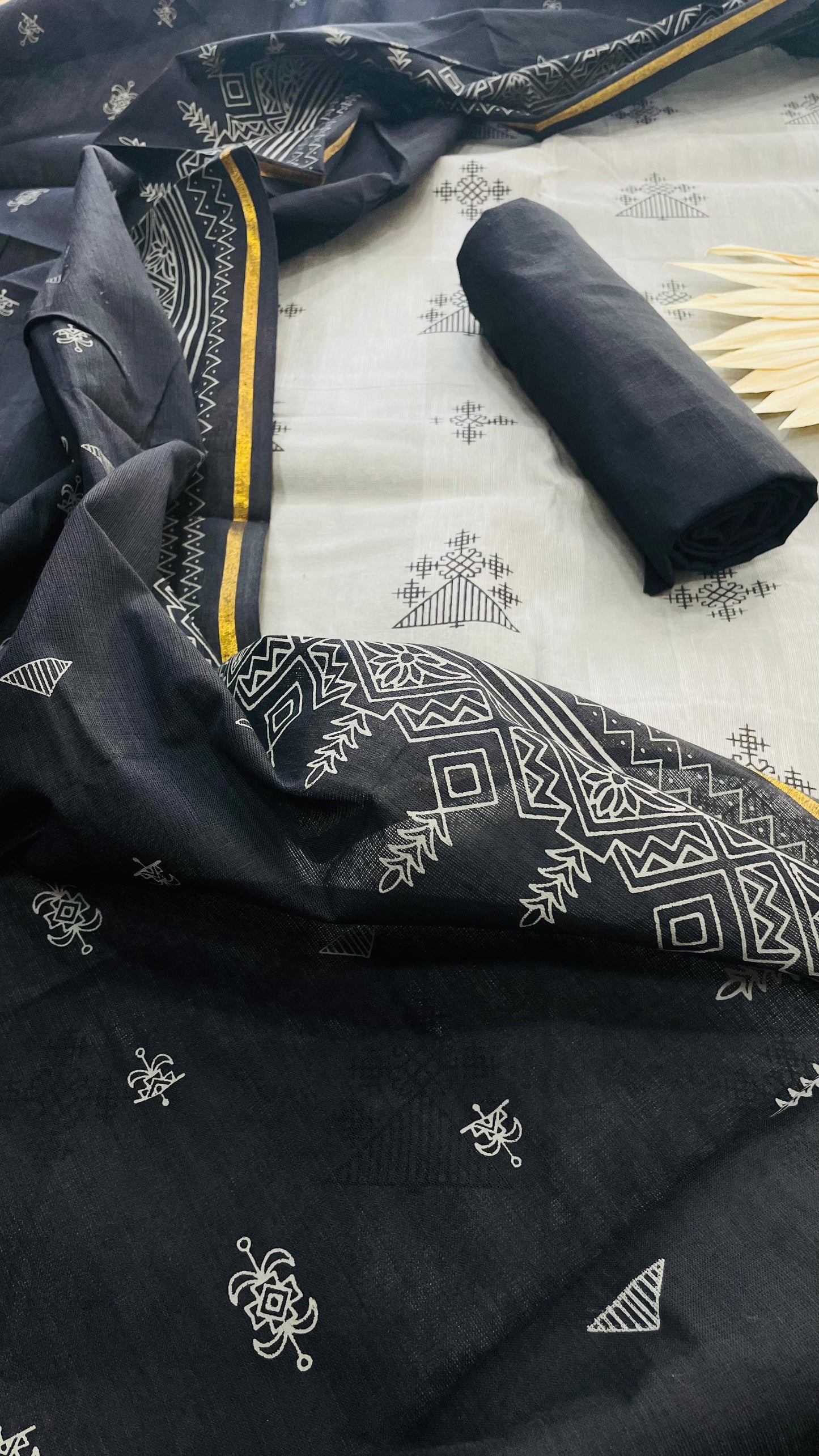 South Cotton Salwar Suit (GREY & BLACK)