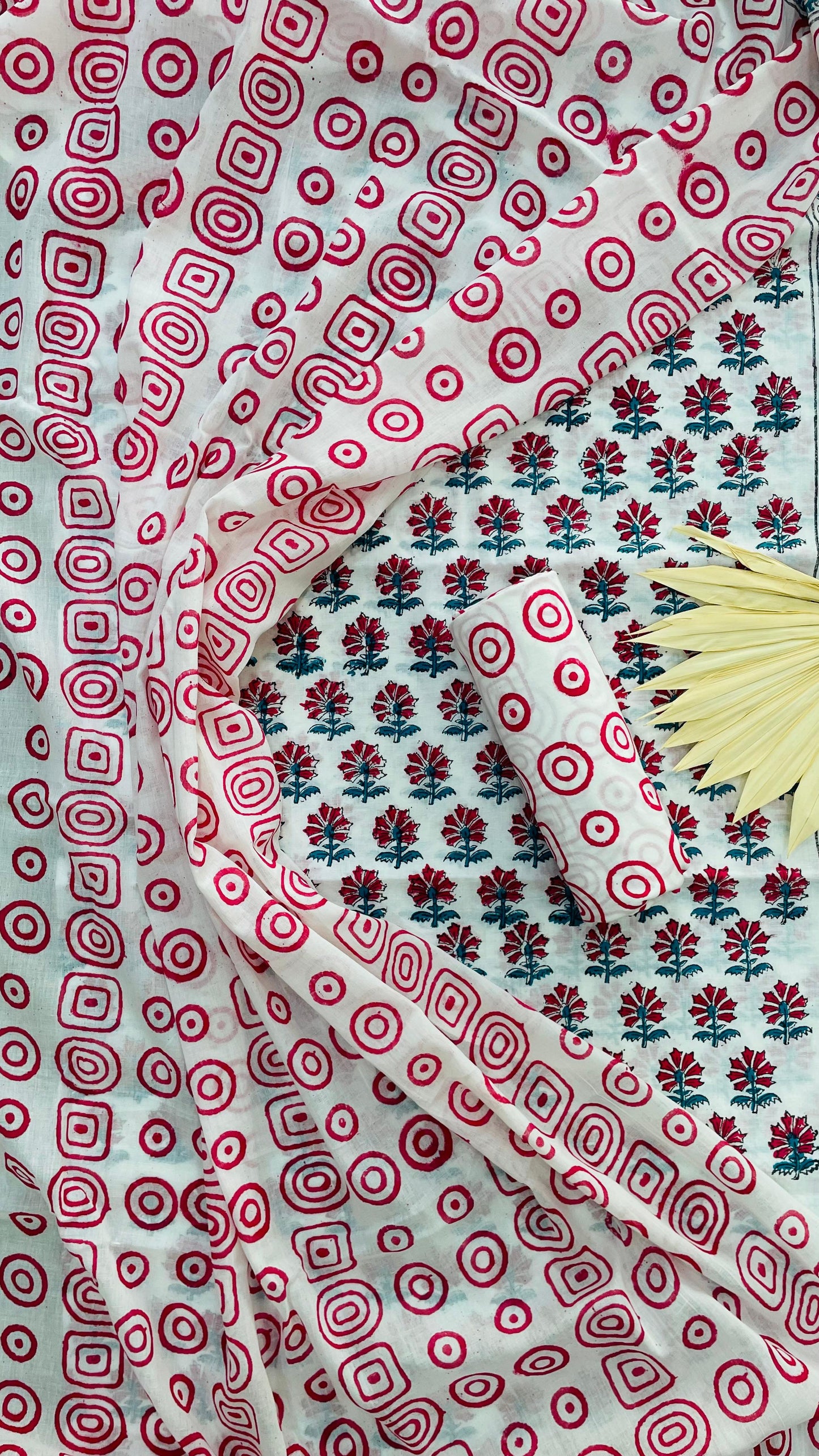 Soft Handblock Printed Cotton Salwar Suit with Mulmul Dupatta (WHITE)