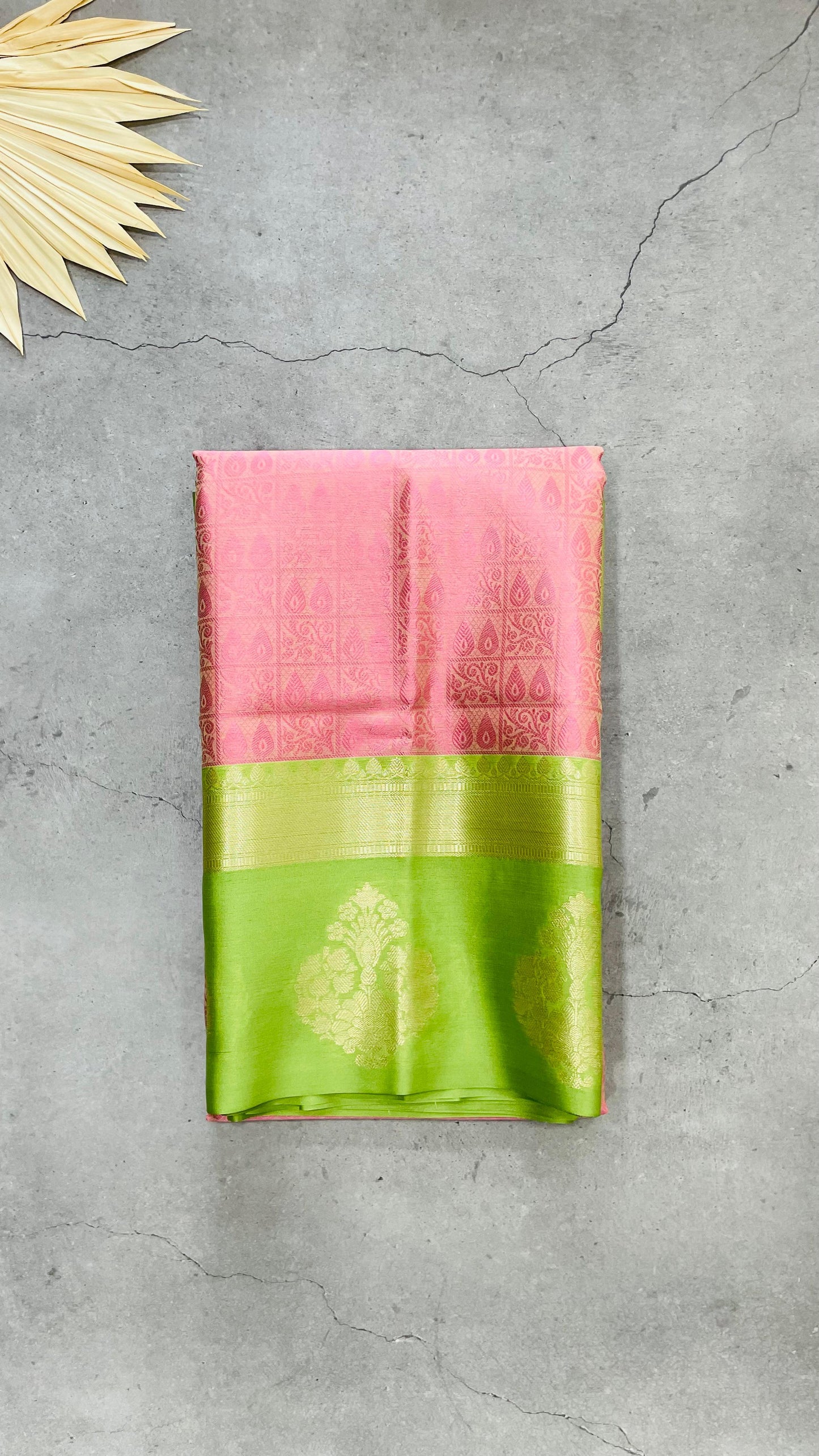 Soft Semi Raw Silk Saree with Zari woven (PINK & GREEN)