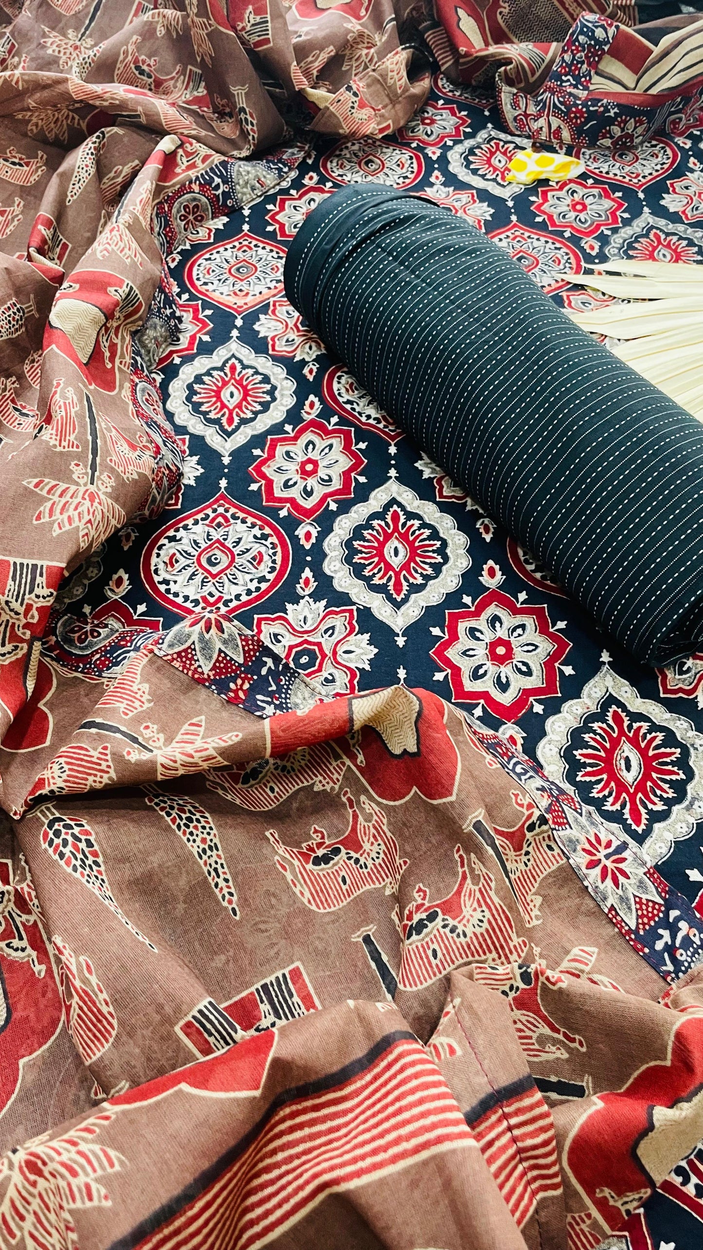 Soft Ajrakh Print Cotton Salwar Suit with Mul Dupatta (BLACK)