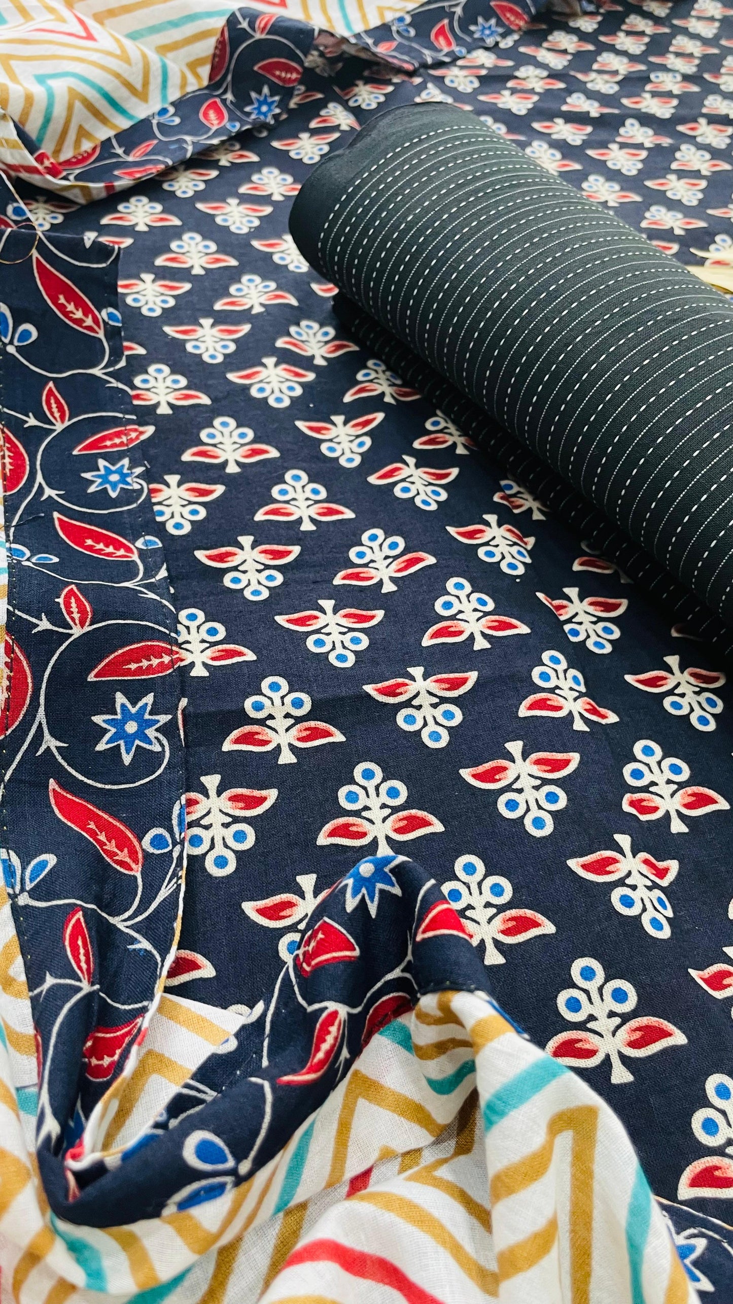 Soft Ajrakh Print Cotton Salwar Suit with Mul Dupatta (BLACK)