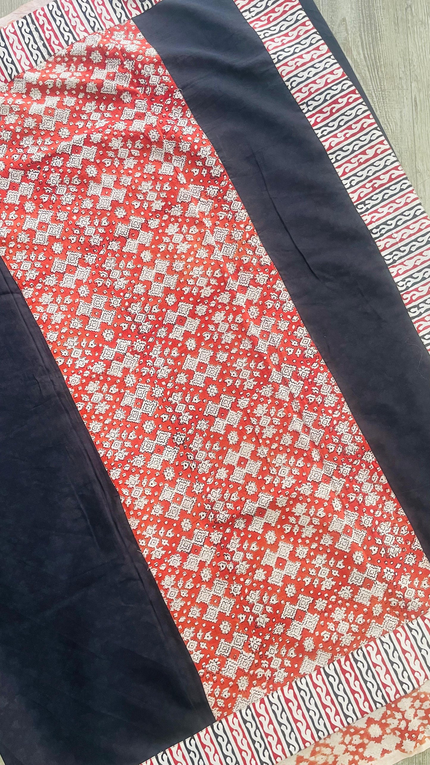 Soft Hand Block Printed Patch Mul Cotton Saree (BLACK)