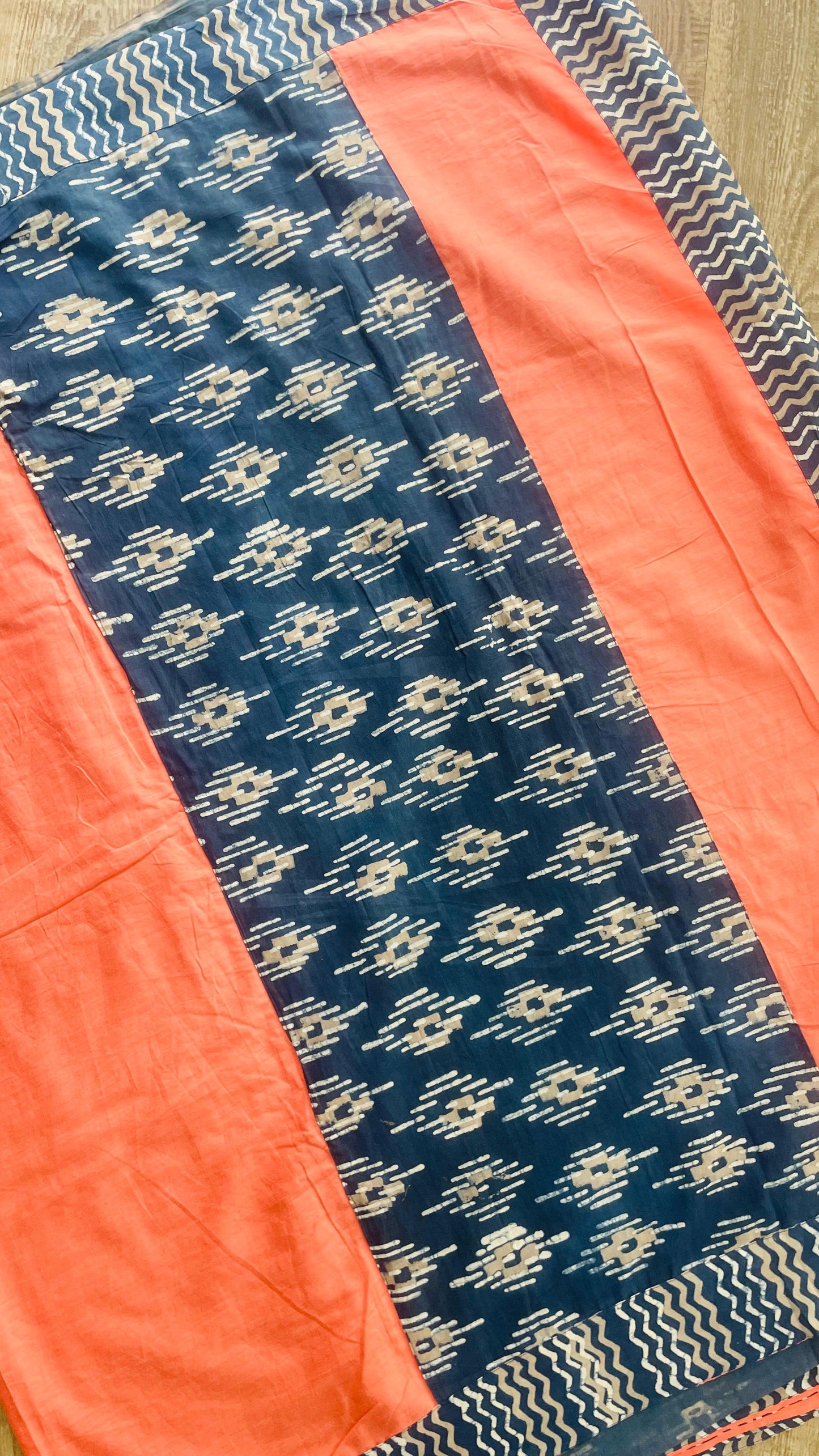 Soft Hand Block Printed Patch Mul Cotton Saree (PEACH)