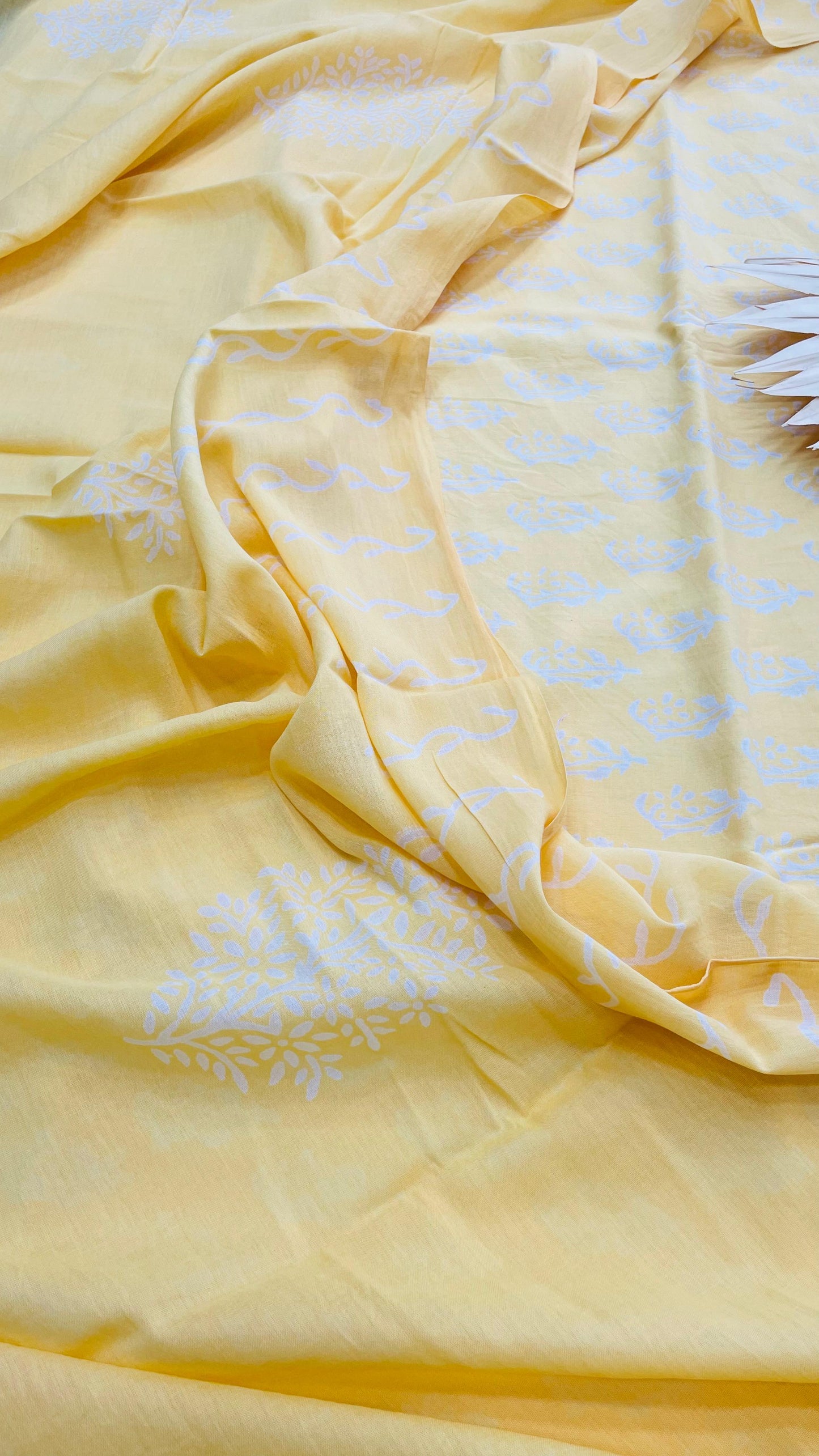 Soft Handblock Printed Cotton Salwar Suit with Mulmul Dupatta (LIGHT YELLOW)