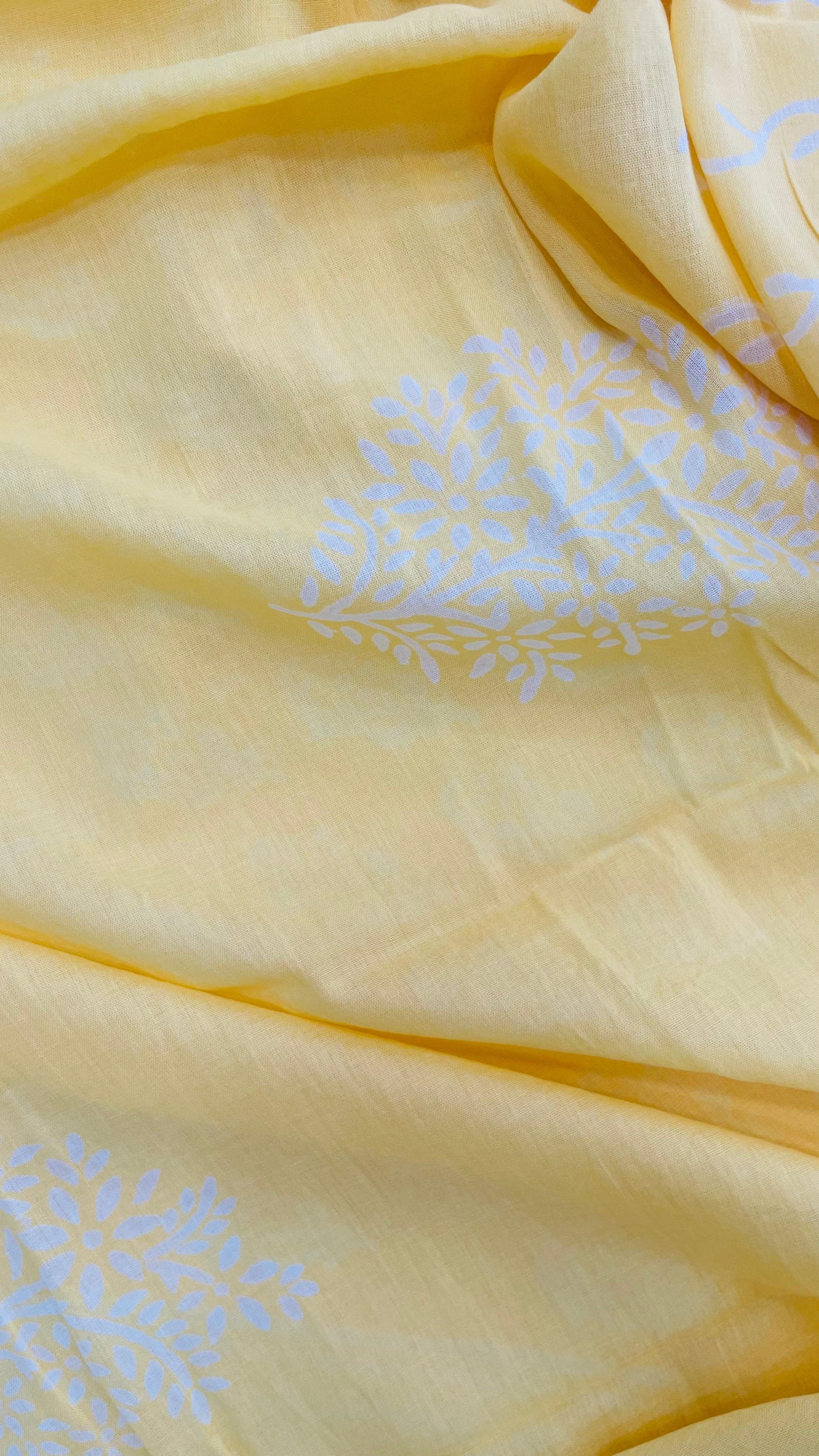 Soft Handblock Printed Cotton Salwar Suit with Mulmul Dupatta (LIGHT YELLOW)