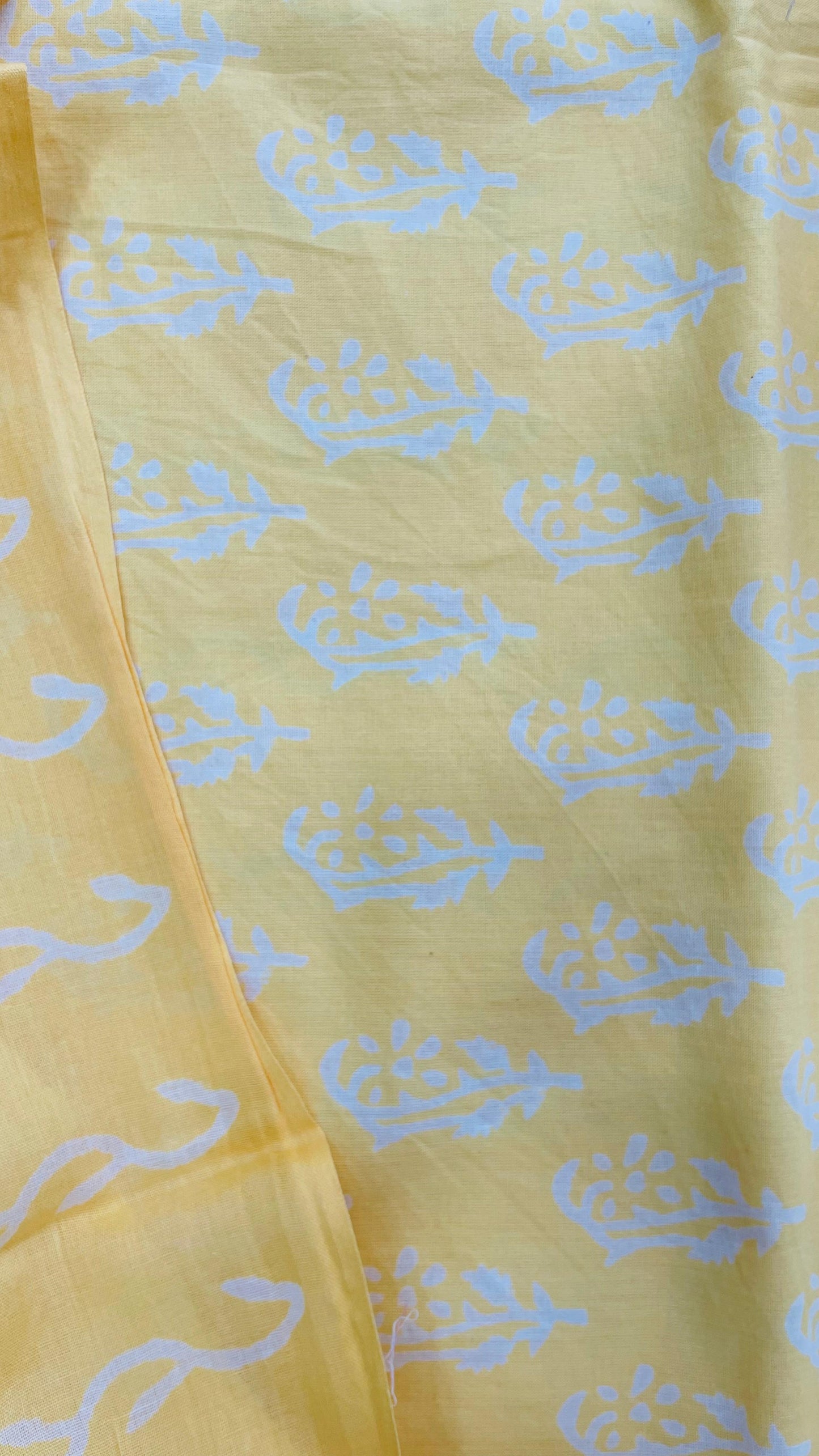 Soft Handblock Printed Cotton Salwar Suit with Mulmul Dupatta (LIGHT YELLOW)