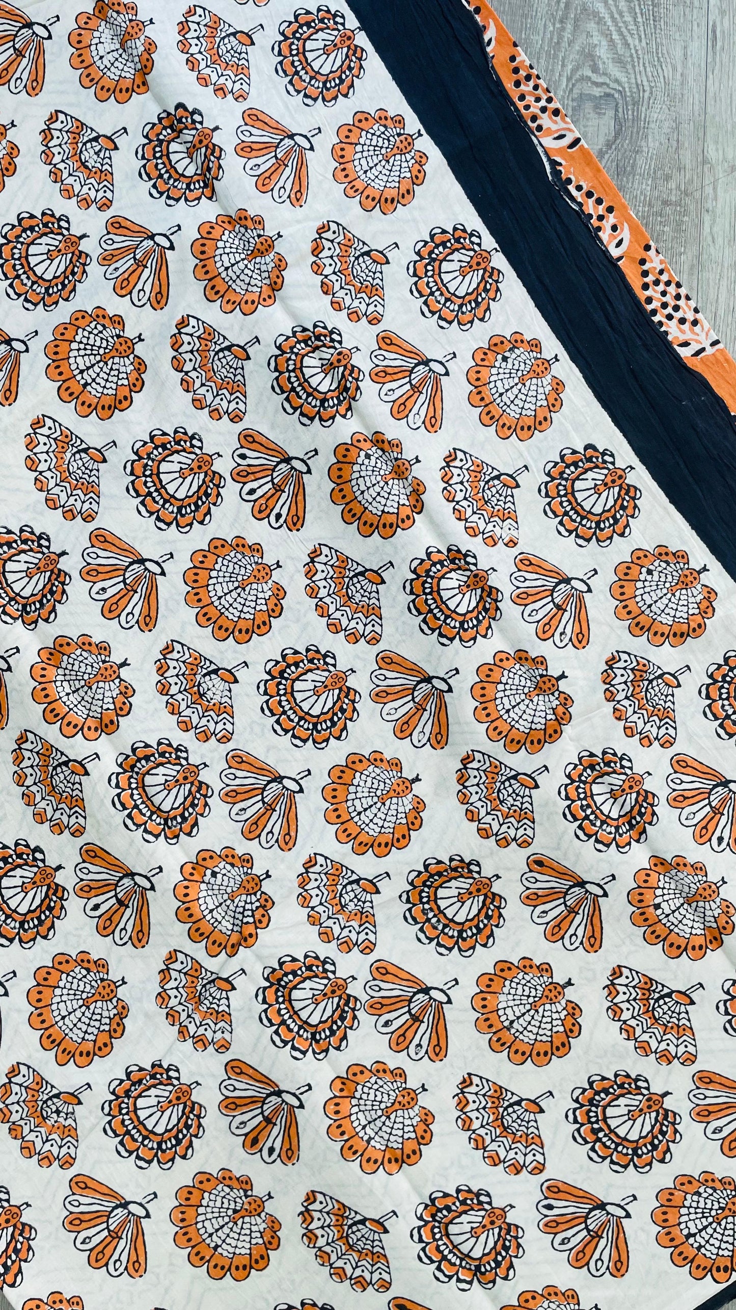 Soft Handblock Printed Cotton Saree (ORANGE)
