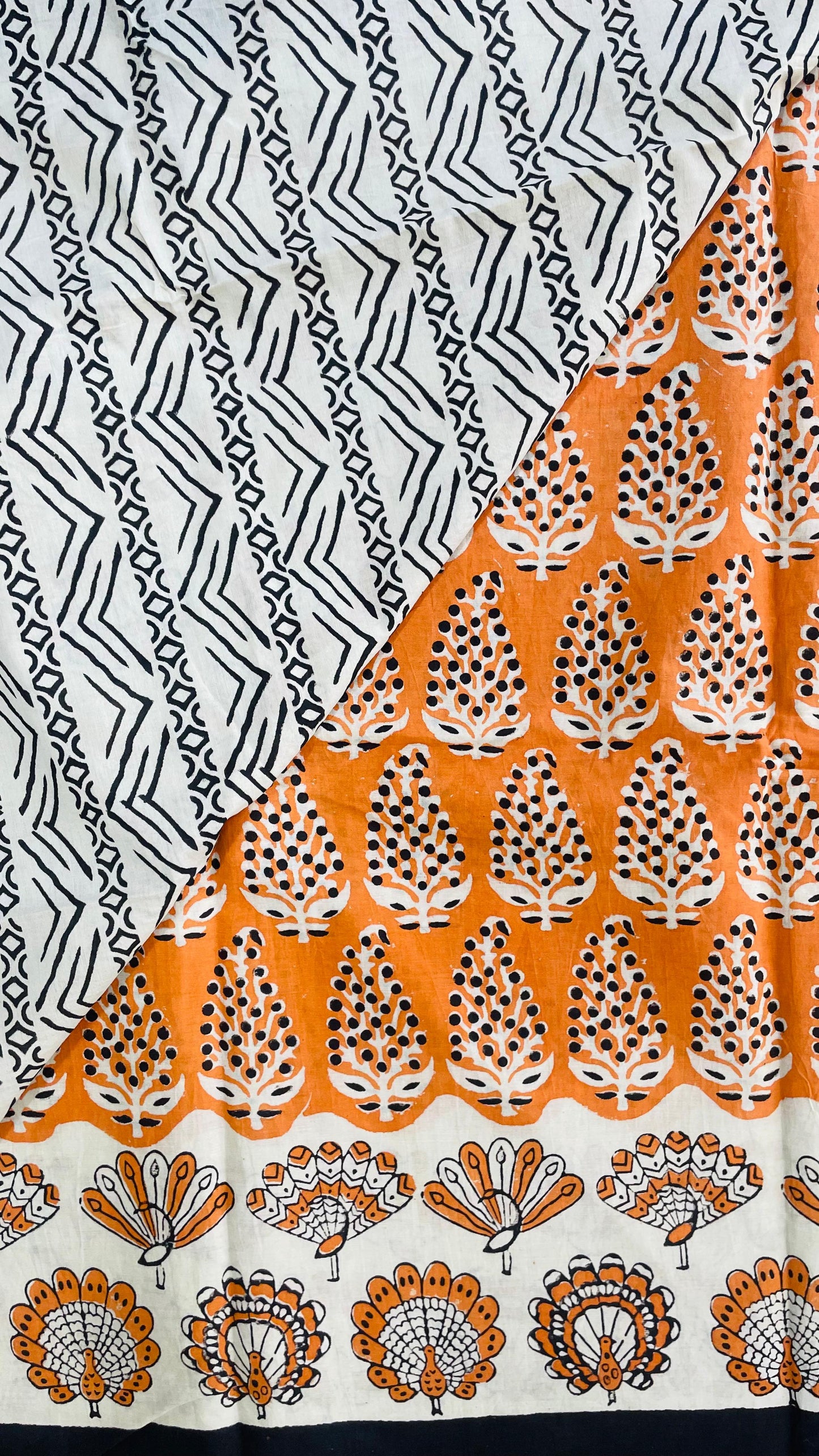 Soft Handblock Printed Cotton Saree (ORANGE)