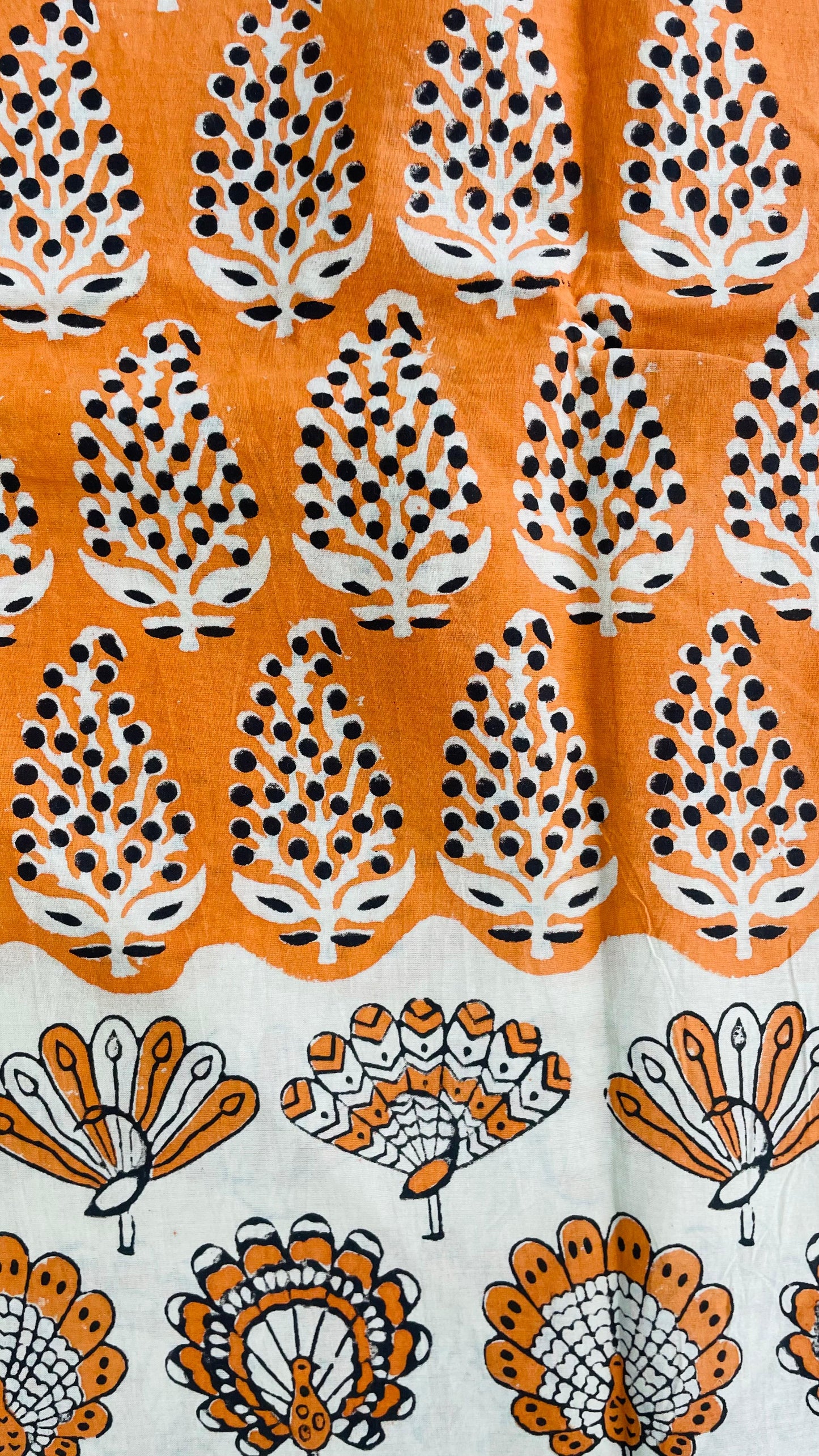 Soft Handblock Printed Cotton Saree (ORANGE)