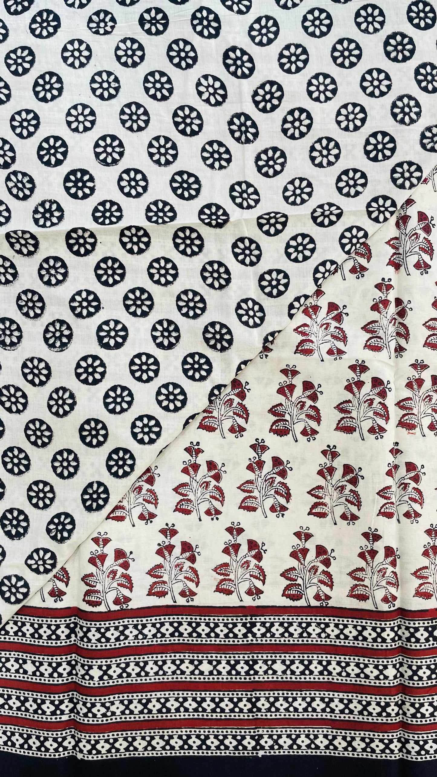 Soft Handblock Printed Cotton Saree (OFF WHITE & MAROON)