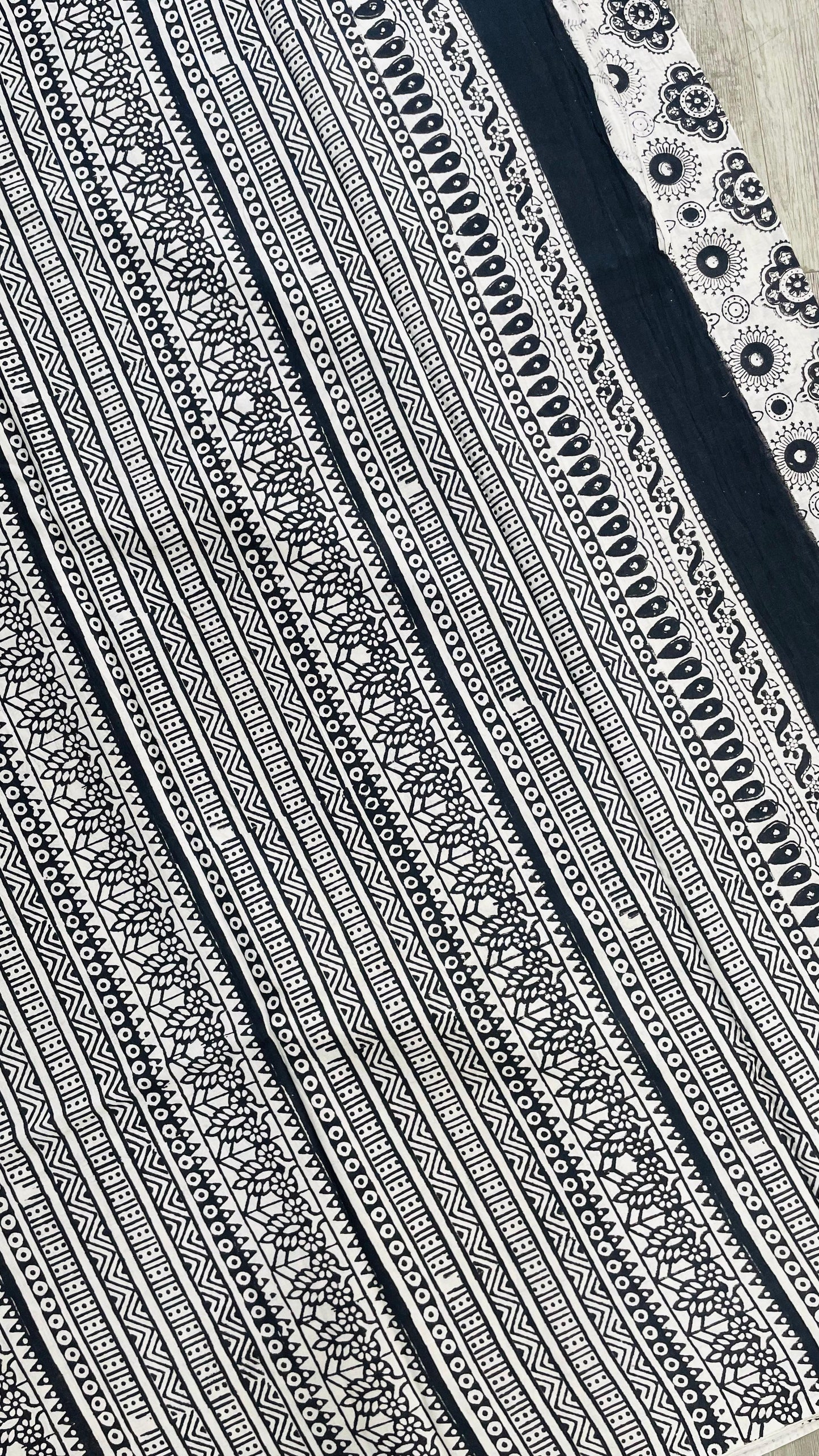 Soft Handblock Printed Cotton Saree (OFF WHITE & BLACK)