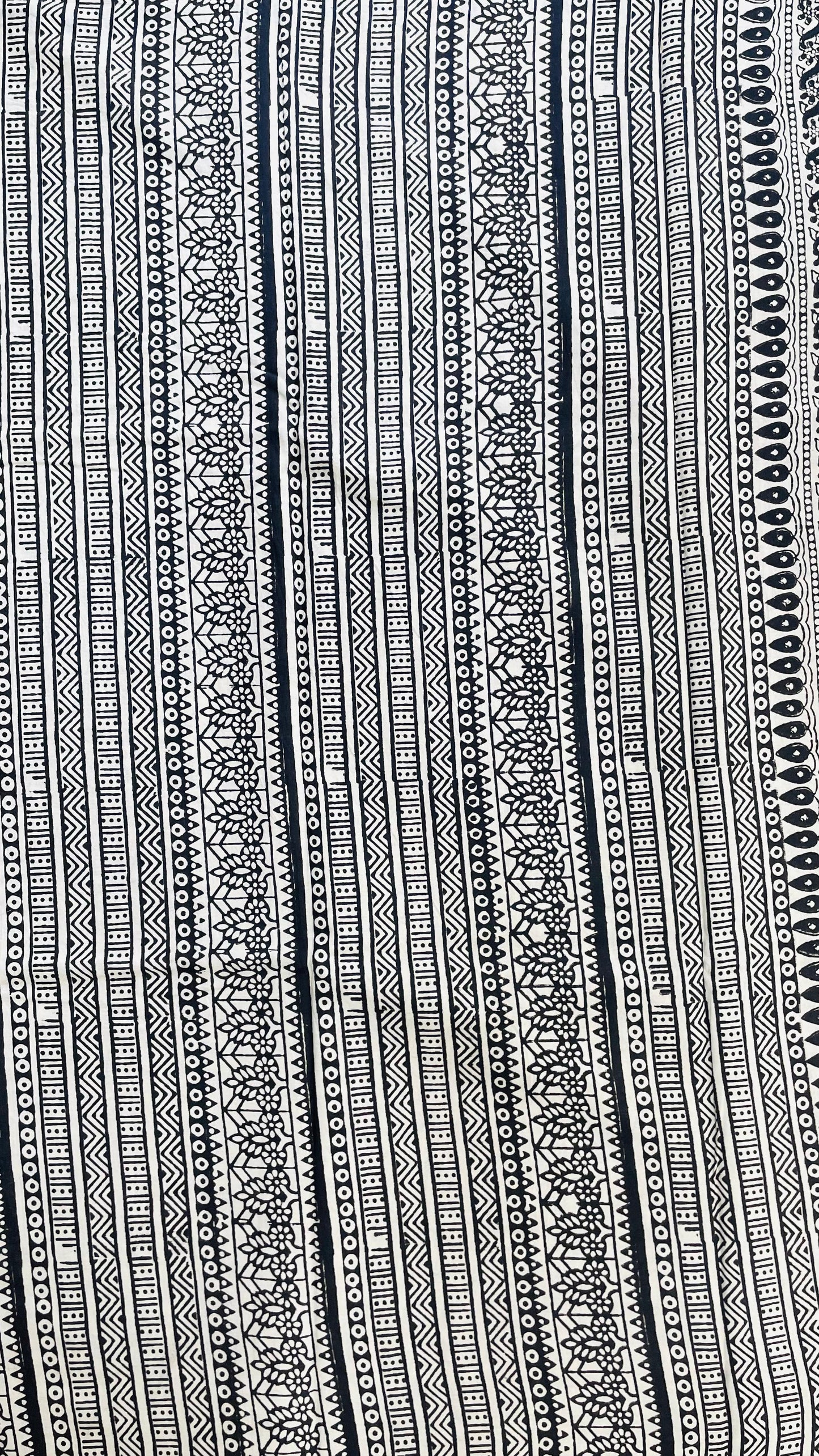 Soft Handblock Printed Cotton Saree (OFF WHITE & BLACK)