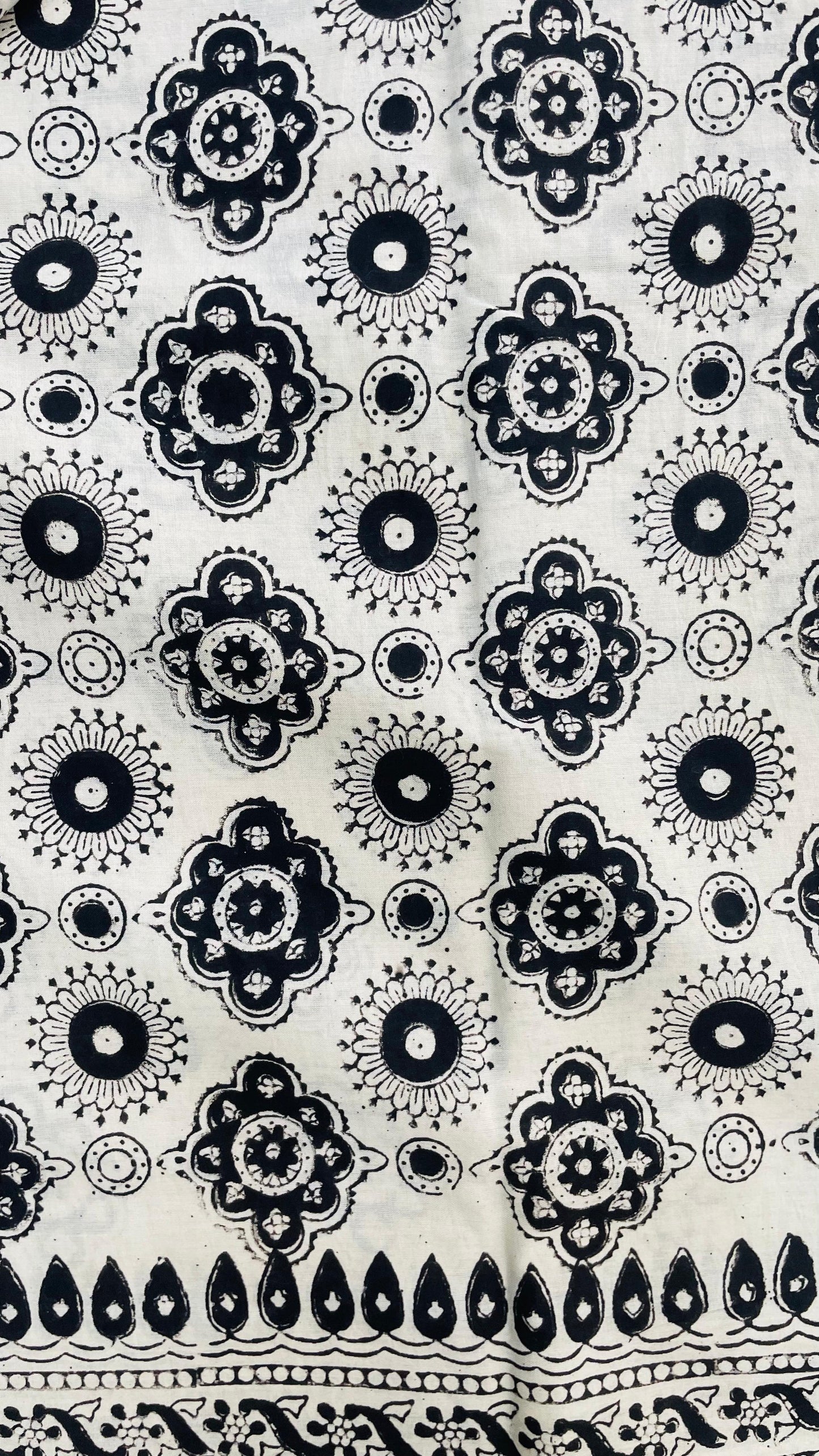 Soft Handblock Printed Cotton Saree (OFF WHITE & BLACK)