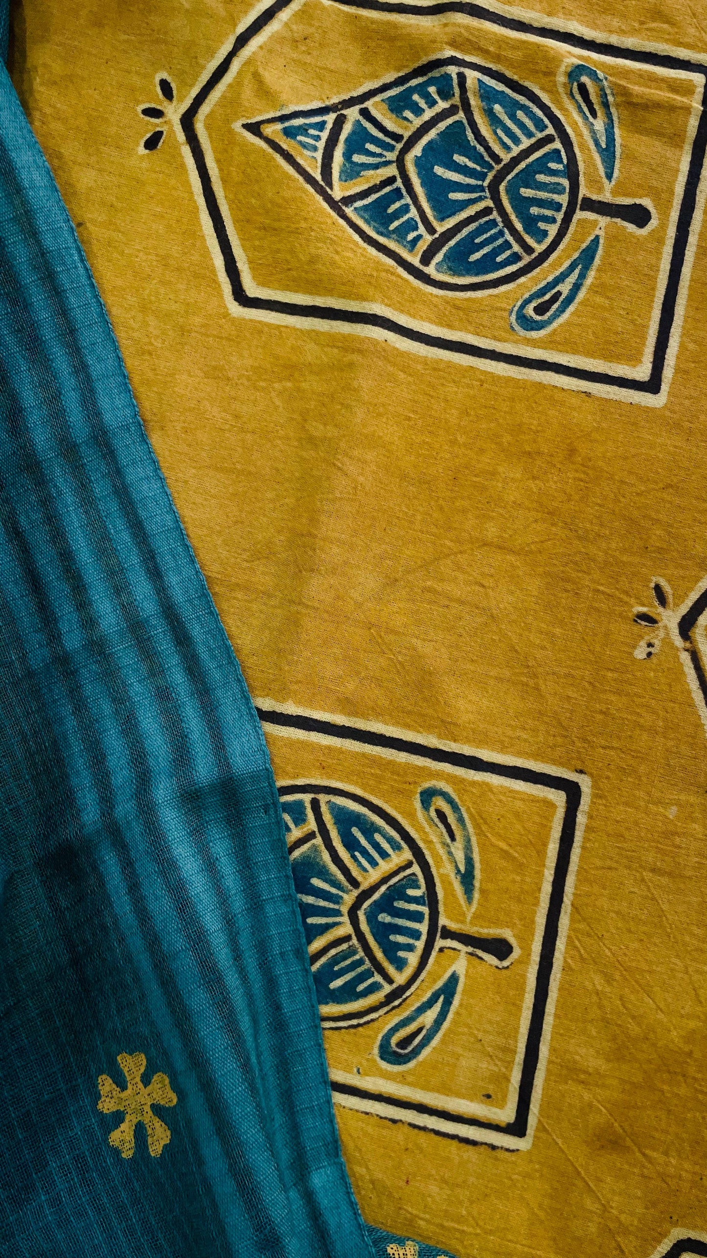 Soft Handblock Printed Cotton Salwar Suit with Mulmul Dupatta (MUSTARD & GREEN)
