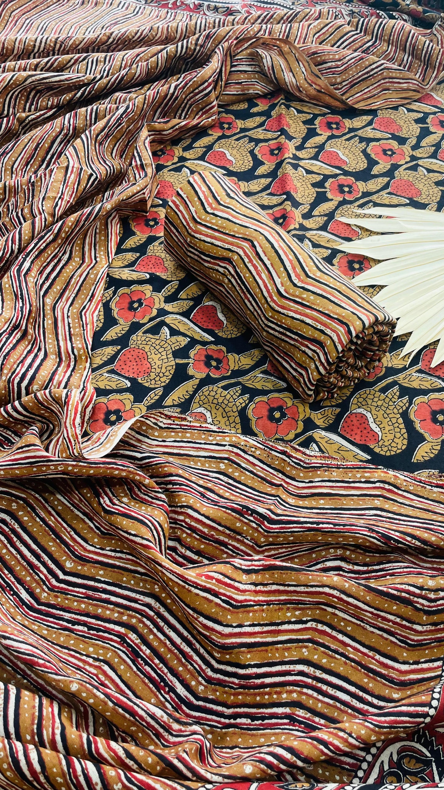 Soft Handblock Printed Cotton Salwar Suit with Mulmul Dupatta (BLACK & BROWN)