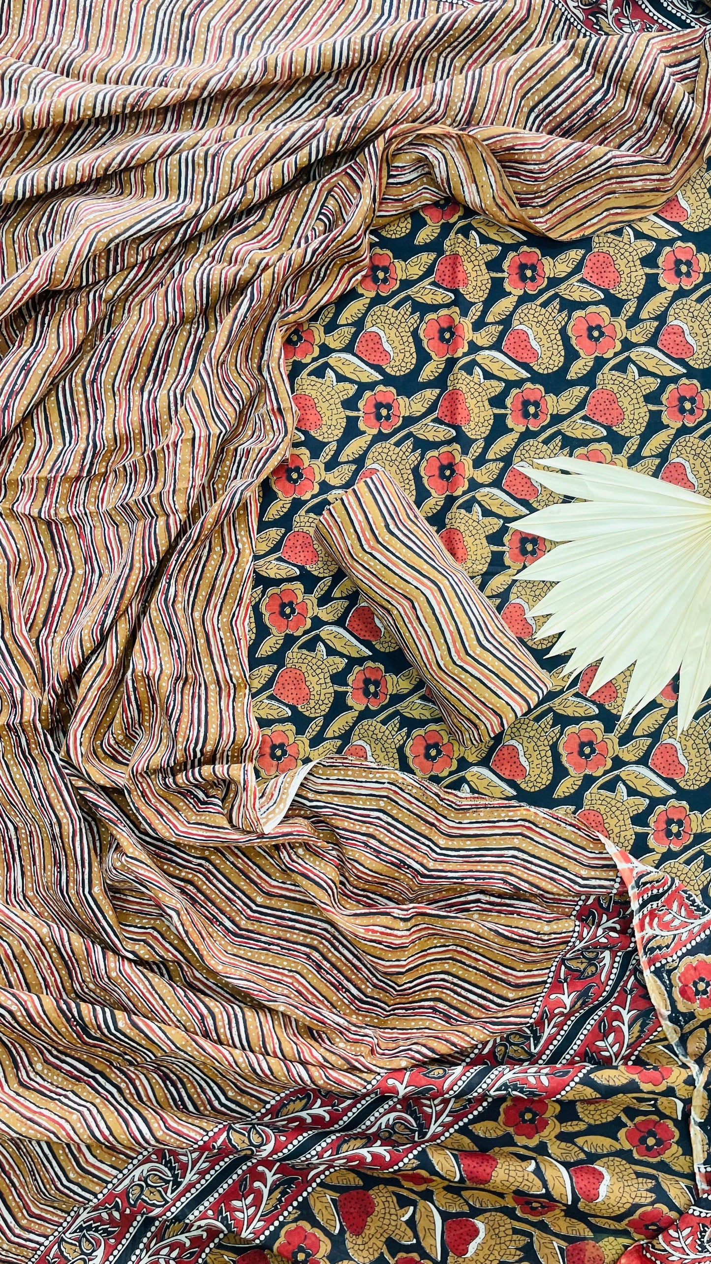 Soft Handblock Printed Cotton Salwar Suit with Mulmul Dupatta (BLACK & BROWN)
