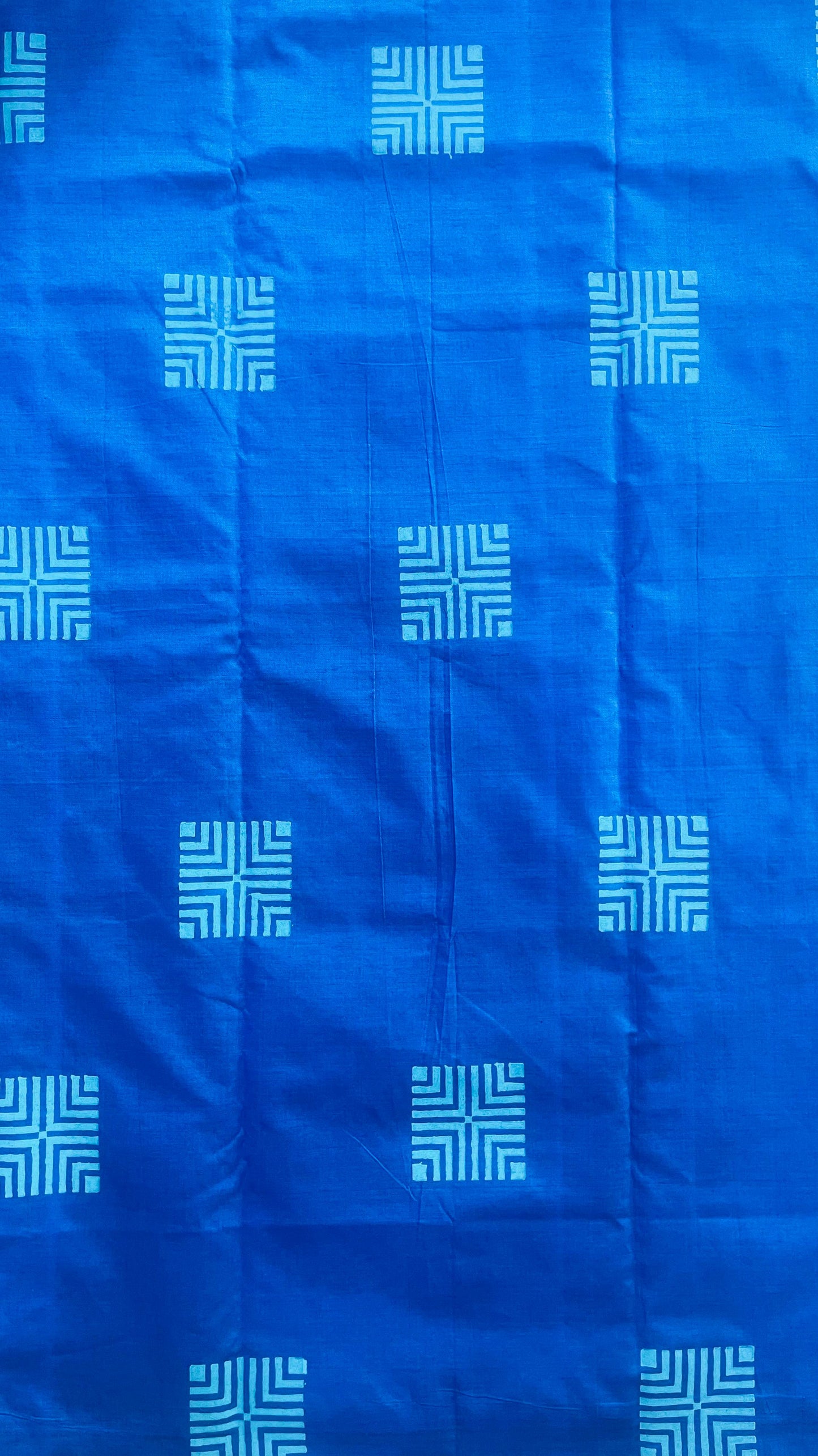 Soft Silk Cotton Hand block Printed Saree (BLUE)