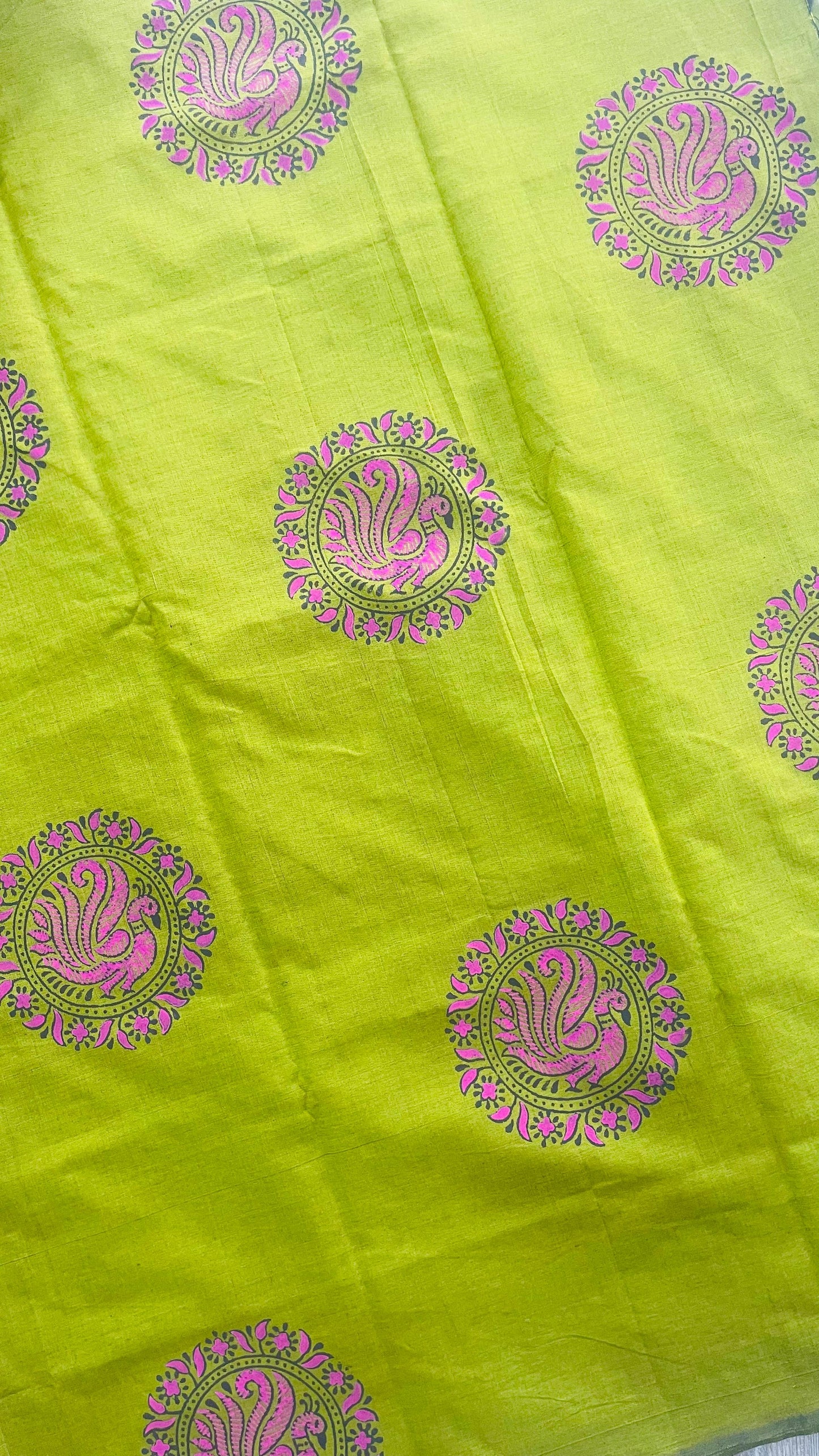 Soft Silk Cotton Hand block Printed Saree (GOLDEN GREEN)