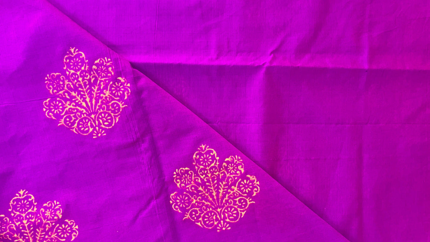 Soft Silk Cotton Hand block Printed Saree (DARK PINK)