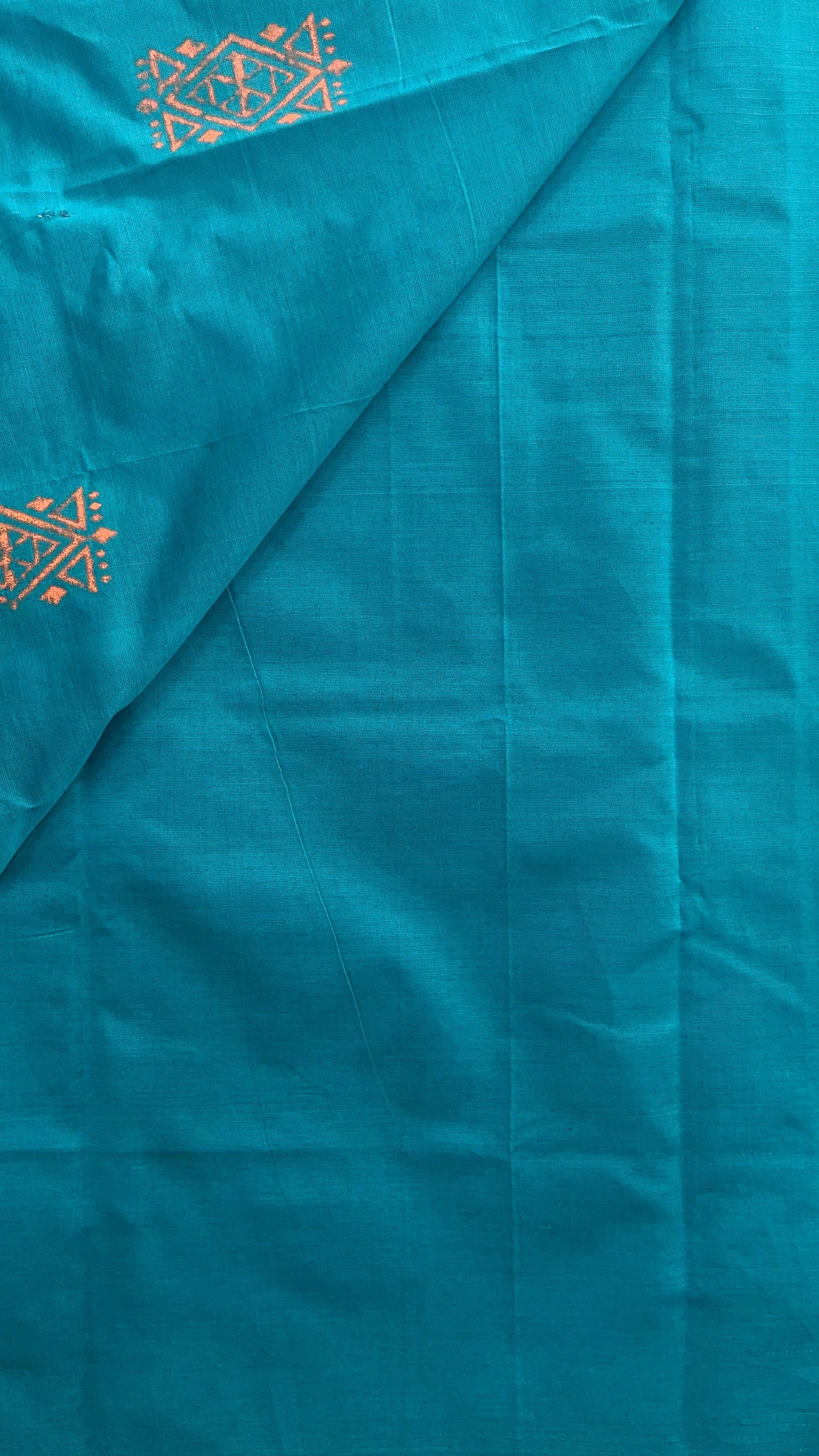 Soft Silk Cotton Hand block Printed Saree (TEAL GREEN)