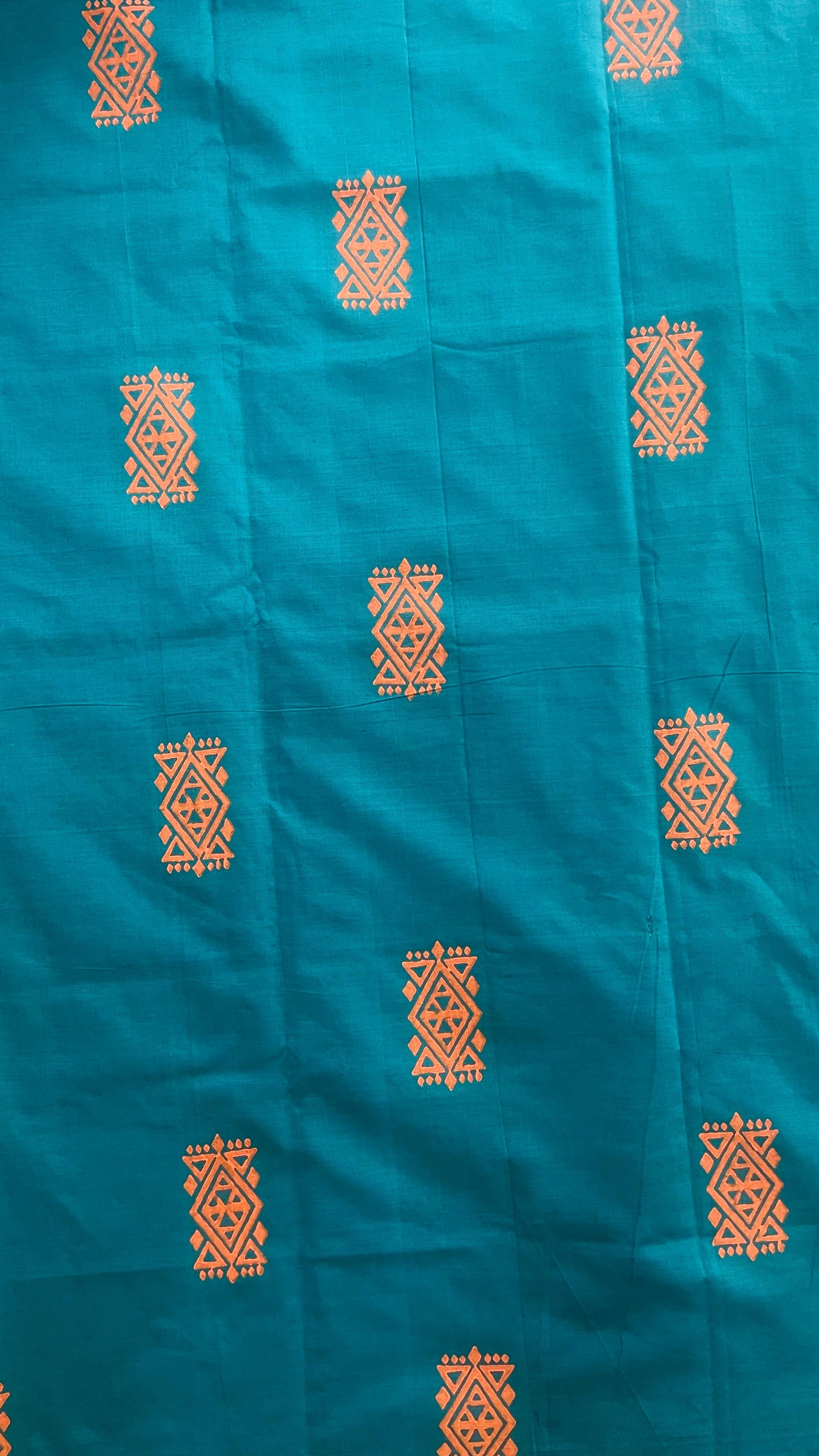 Soft Silk Cotton Hand block Printed Saree (TEAL GREEN)
