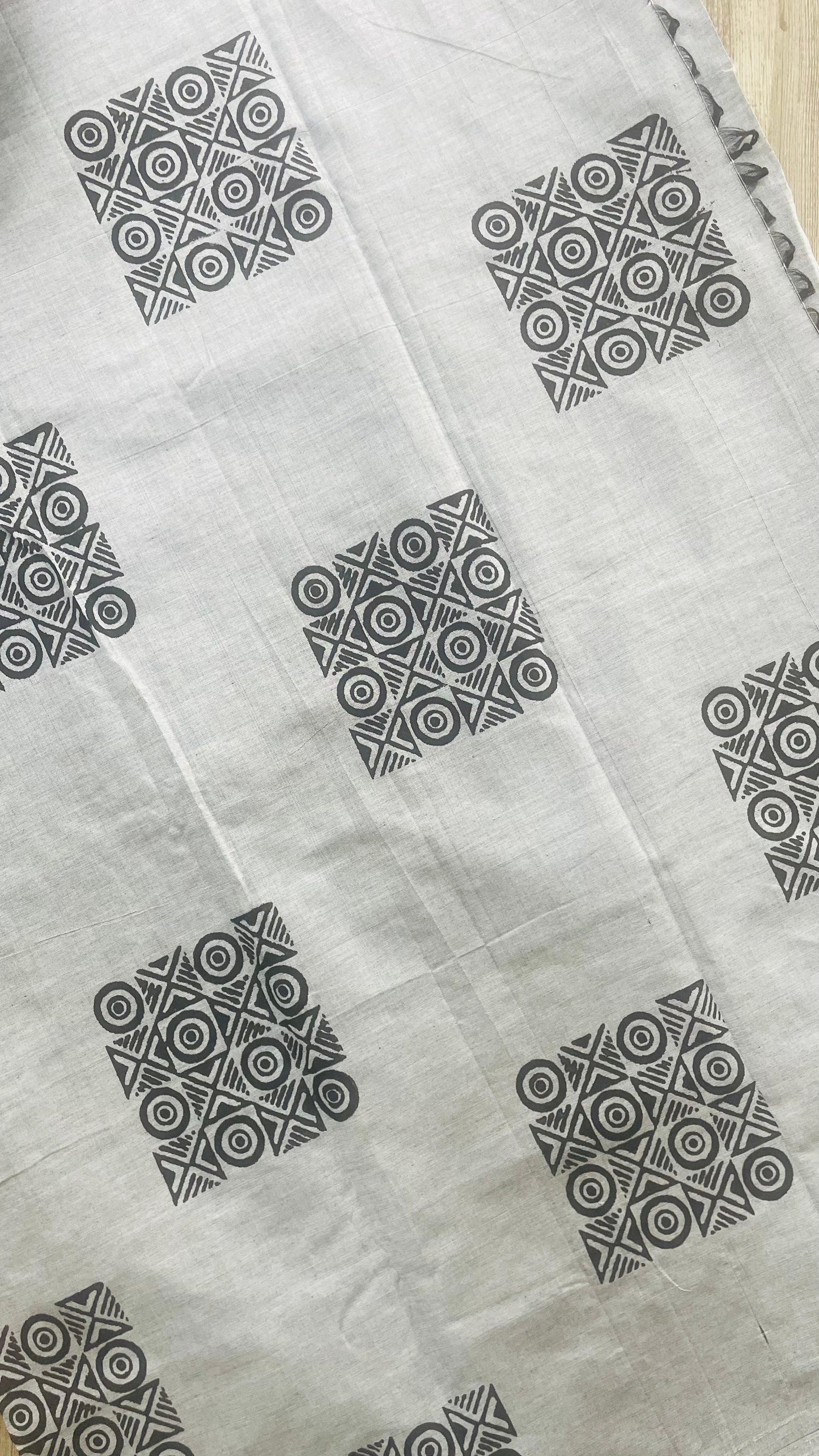 Soft Silk Cotton Hand block Printed Saree (GREY)