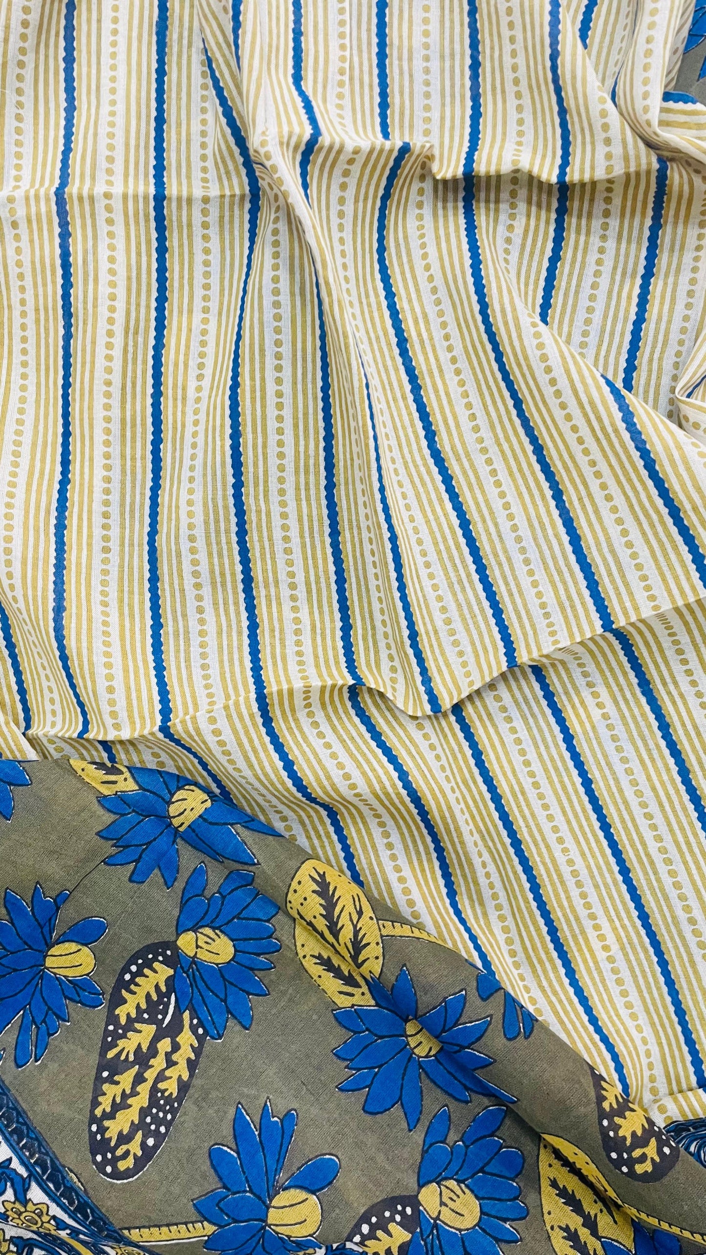 Soft Handblock Printed Cotton Salwar Suit with Mulmul Dupatta (BLUE & CREAM)