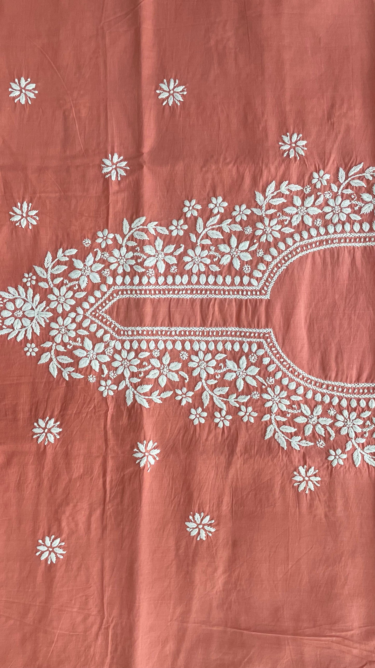 Lucknowi Hand Embroidery Chikankari Cotton Salwar Unstitched Top (PEACH)