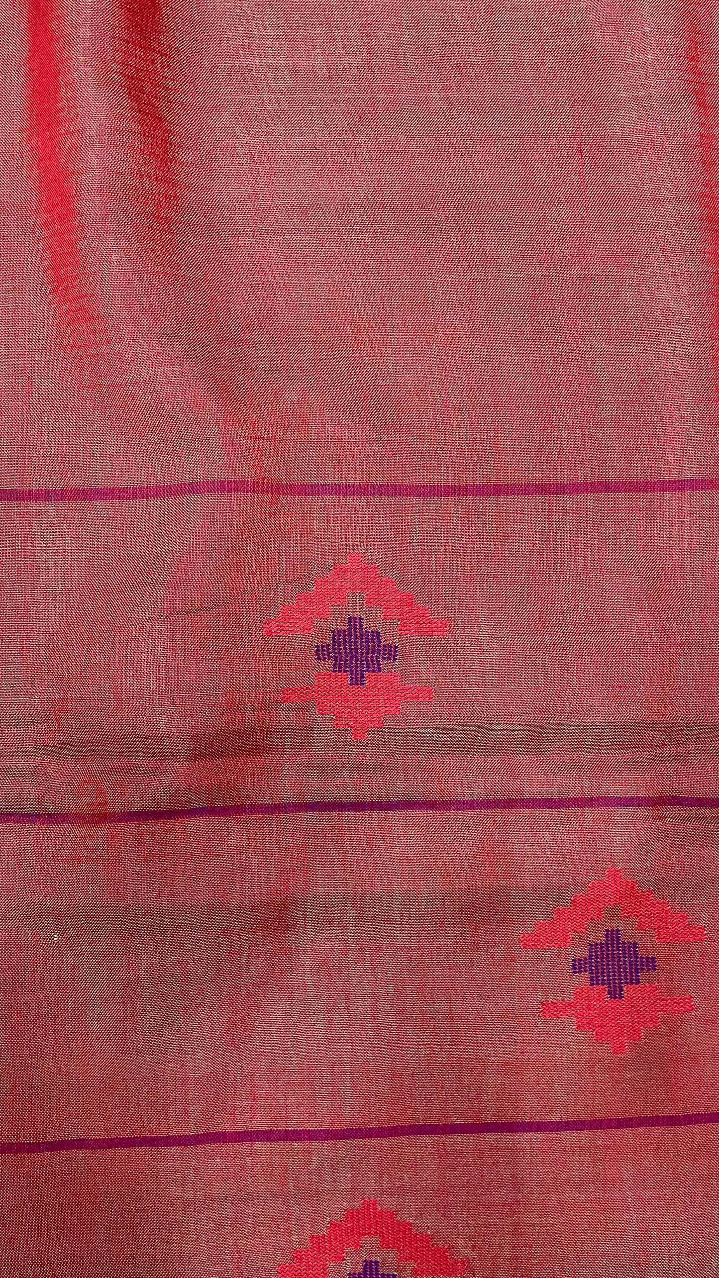 Premium Handwoven Soft Silk Jamdani Saree (SHIMMERING RED)